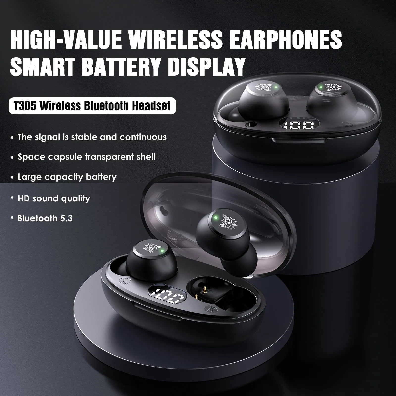 ONIKUMA T305 TWS Wireless Bluetooth V5.3 Earbuds, Digital Display Noise Reduction Fast Charging Earphone