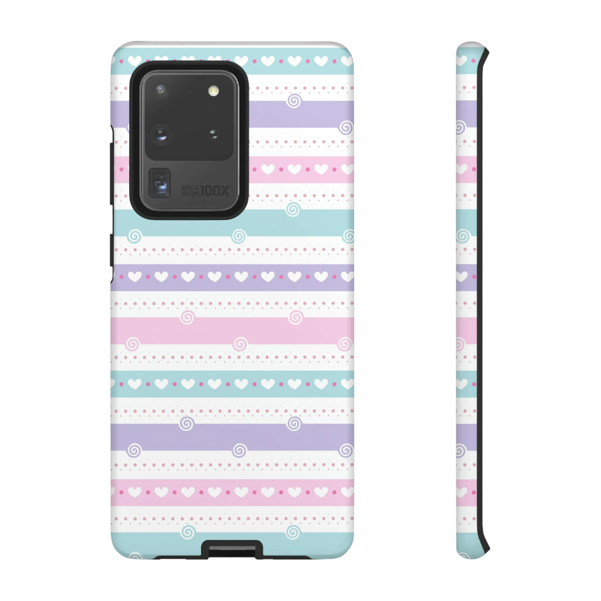 Pastel Stripes and Hearts print design Tough Phone Case compatible with a large variety of Samsung models