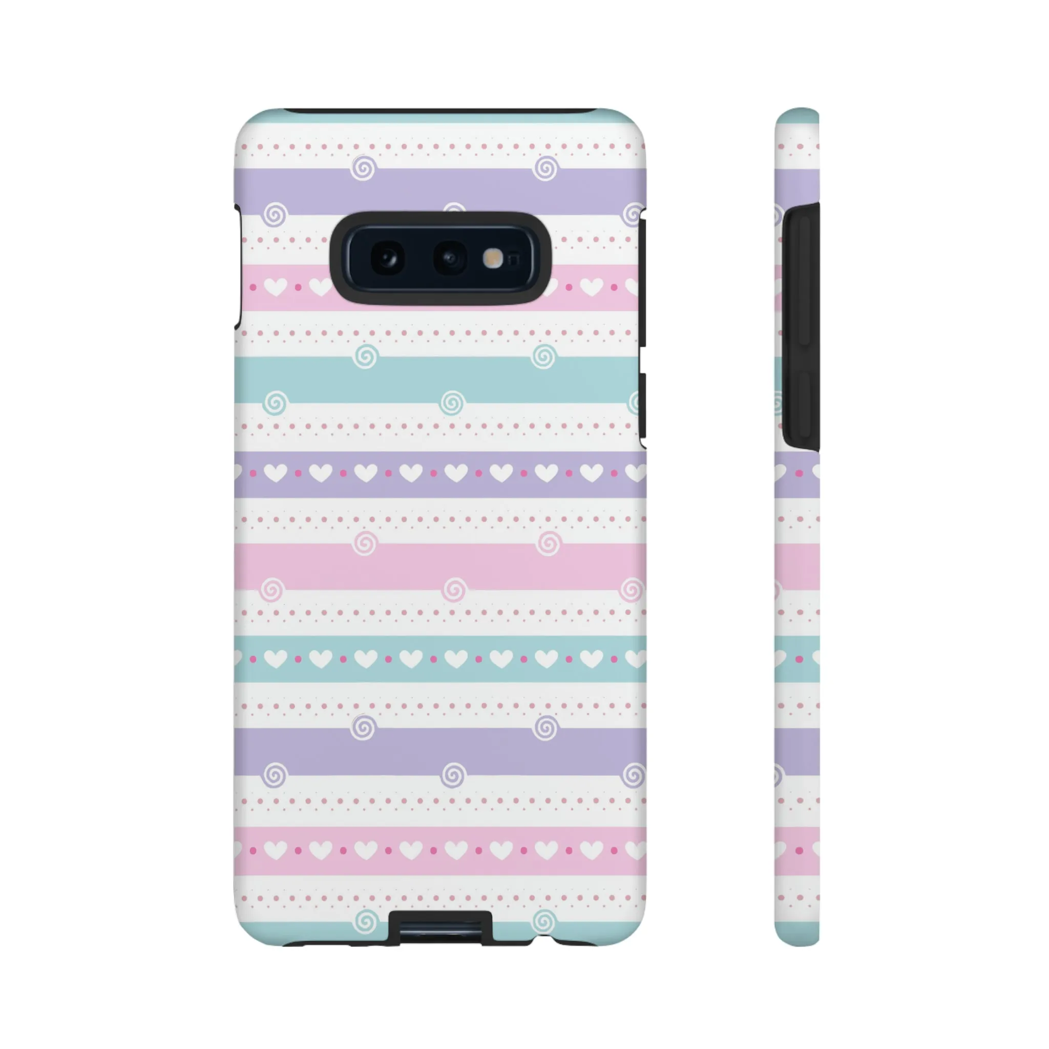 Pastel Stripes and Hearts print design Tough Phone Case compatible with a large variety of Samsung models