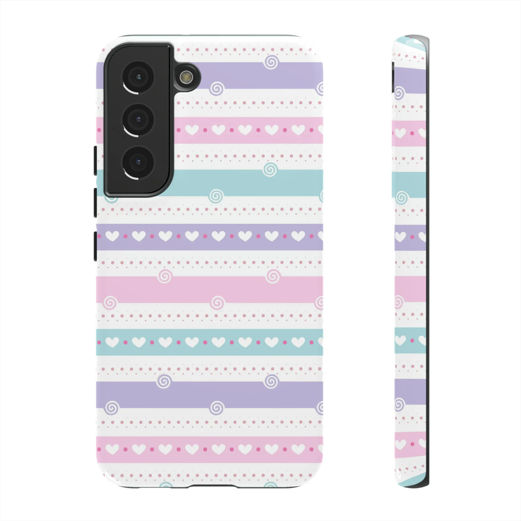 Pastel Stripes and Hearts print design Tough Phone Case compatible with a large variety of Samsung models