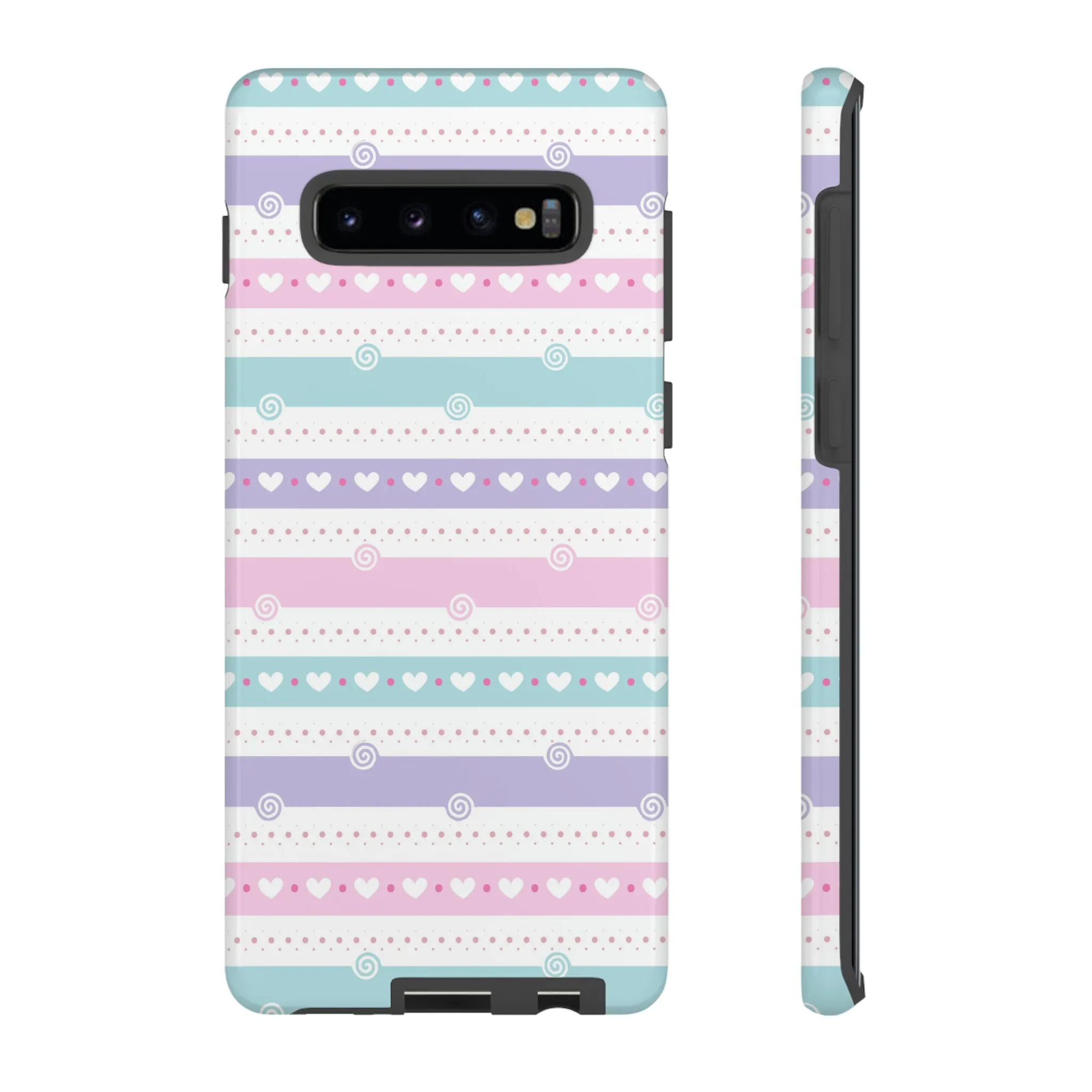 Pastel Stripes and Hearts print design Tough Phone Case compatible with a large variety of Samsung models