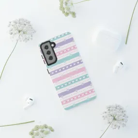 Pastel Stripes and Hearts print design Tough Phone Case compatible with a large variety of Samsung models