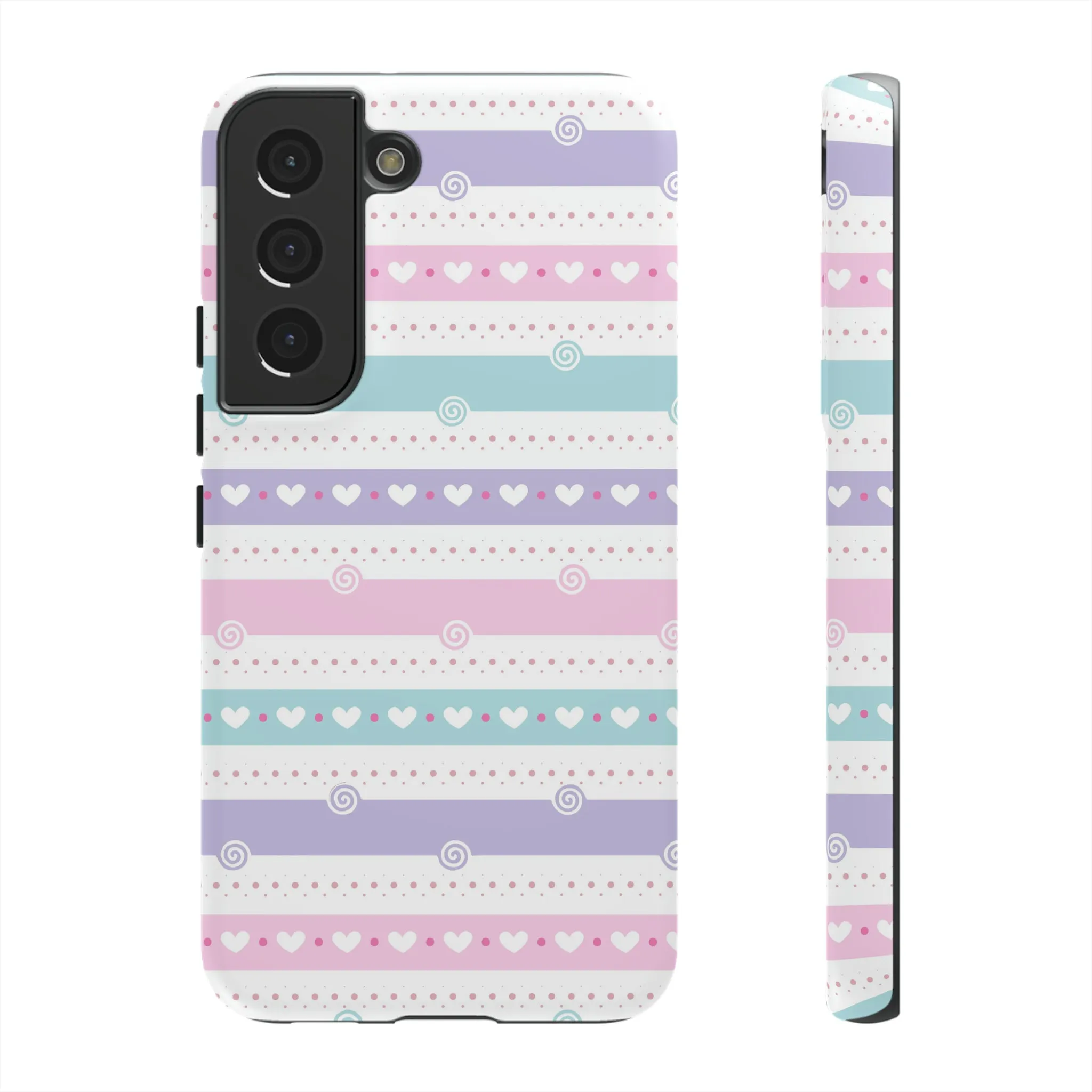 Pastel Stripes and Hearts print design Tough Phone Case compatible with a large variety of Samsung models