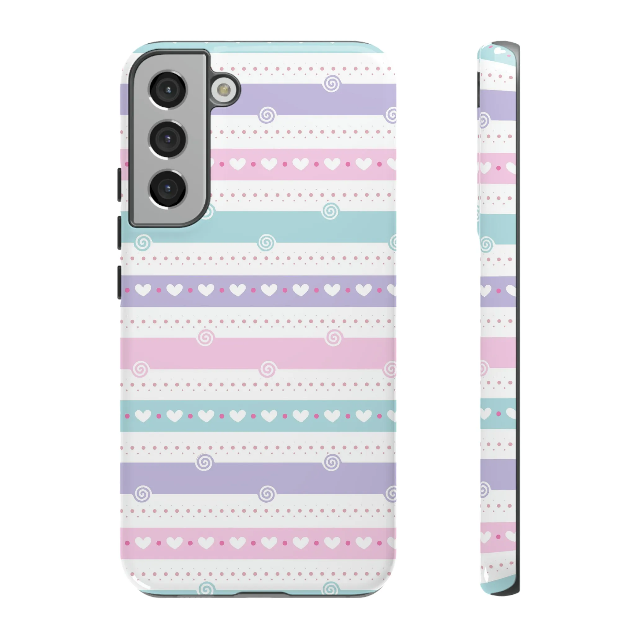 Pastel Stripes and Hearts print design Tough Phone Case compatible with a large variety of Samsung models