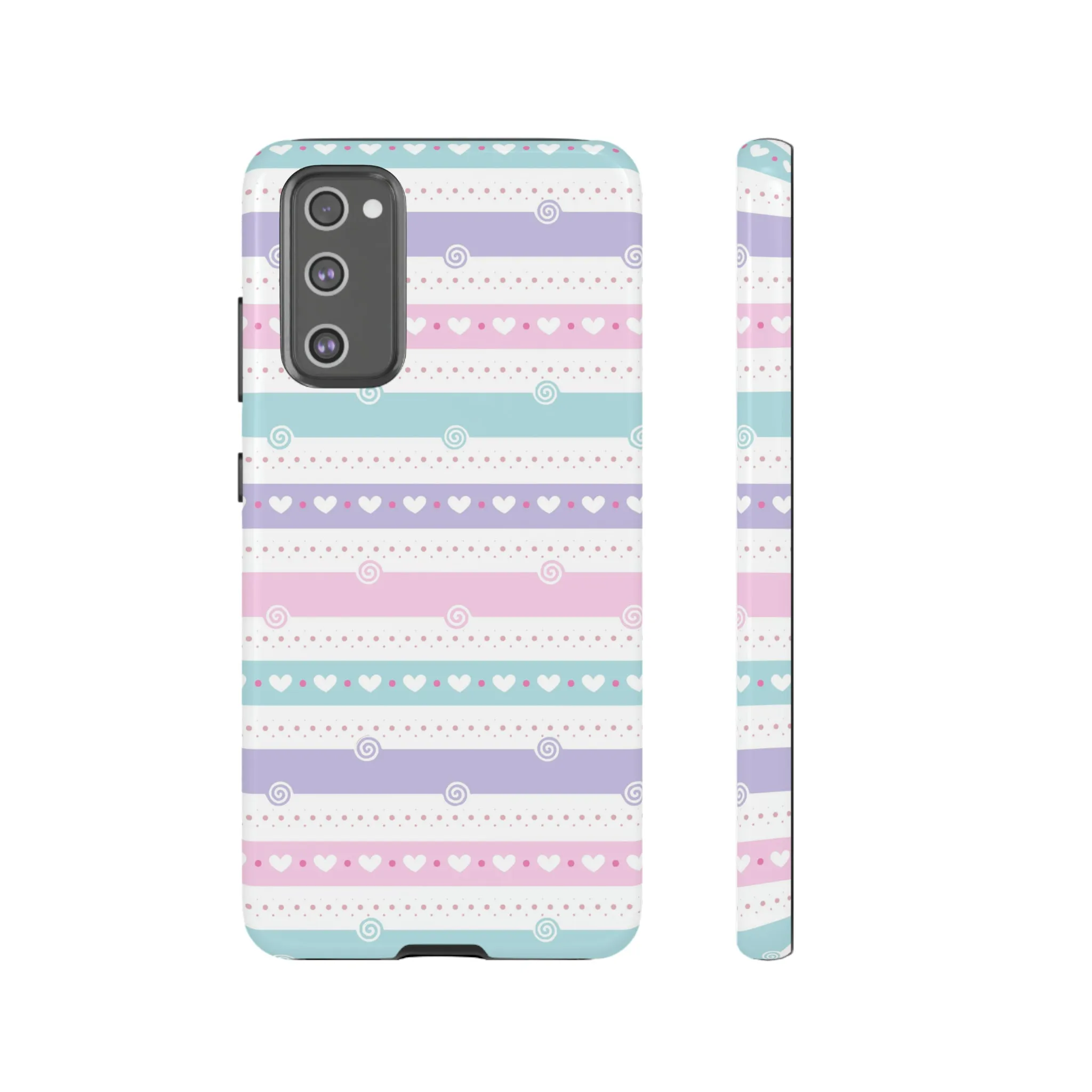 Pastel Stripes and Hearts print design Tough Phone Case compatible with a large variety of Samsung models