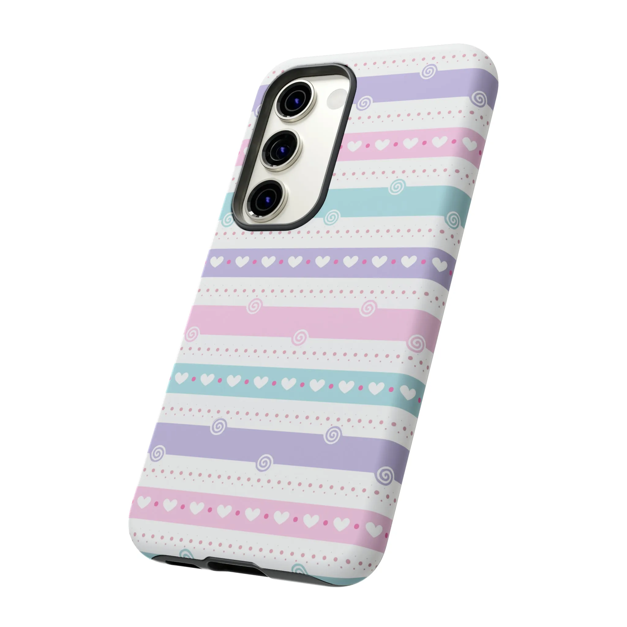 Pastel Stripes and Hearts print design Tough Phone Case compatible with a large variety of Samsung models