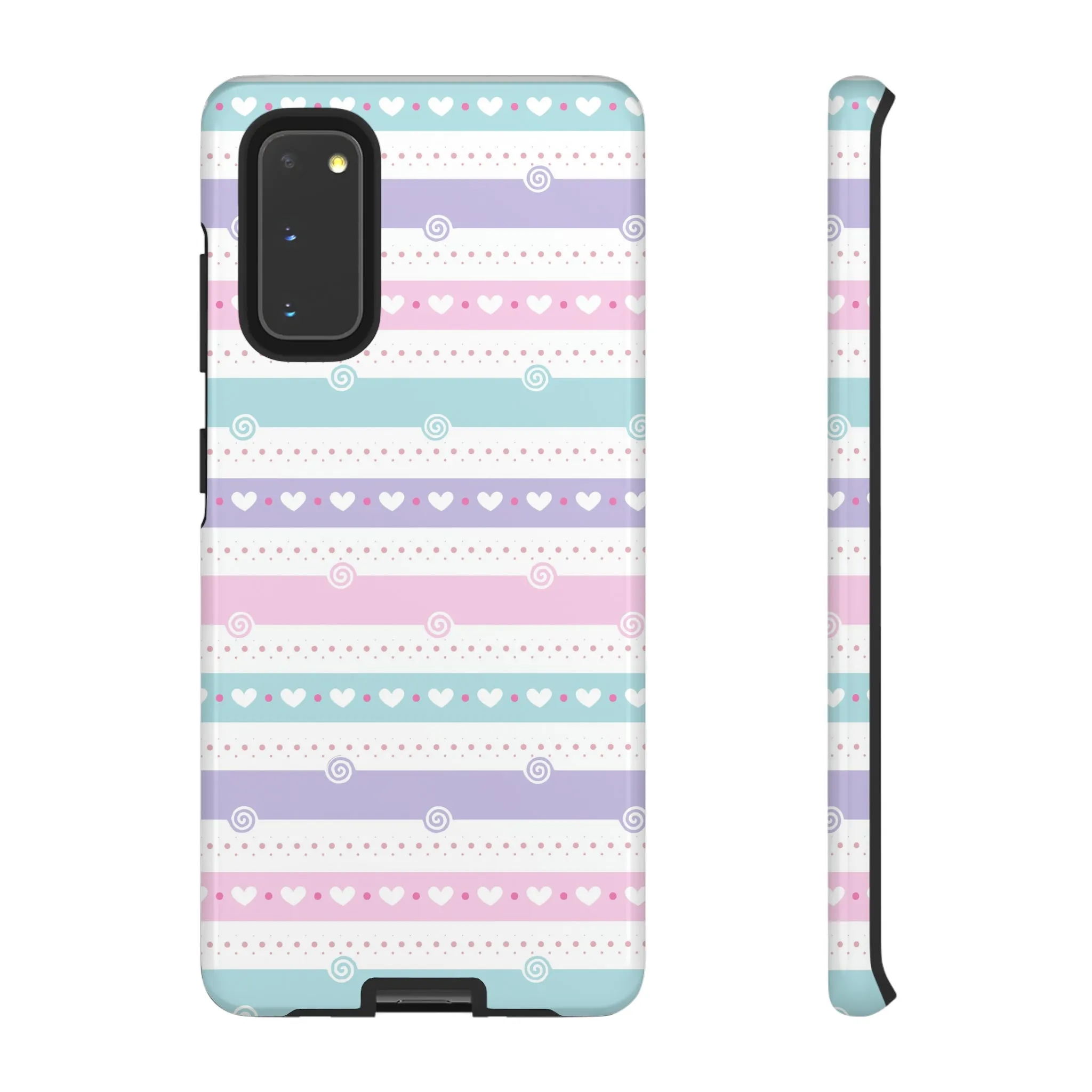 Pastel Stripes and Hearts print design Tough Phone Case compatible with a large variety of Samsung models