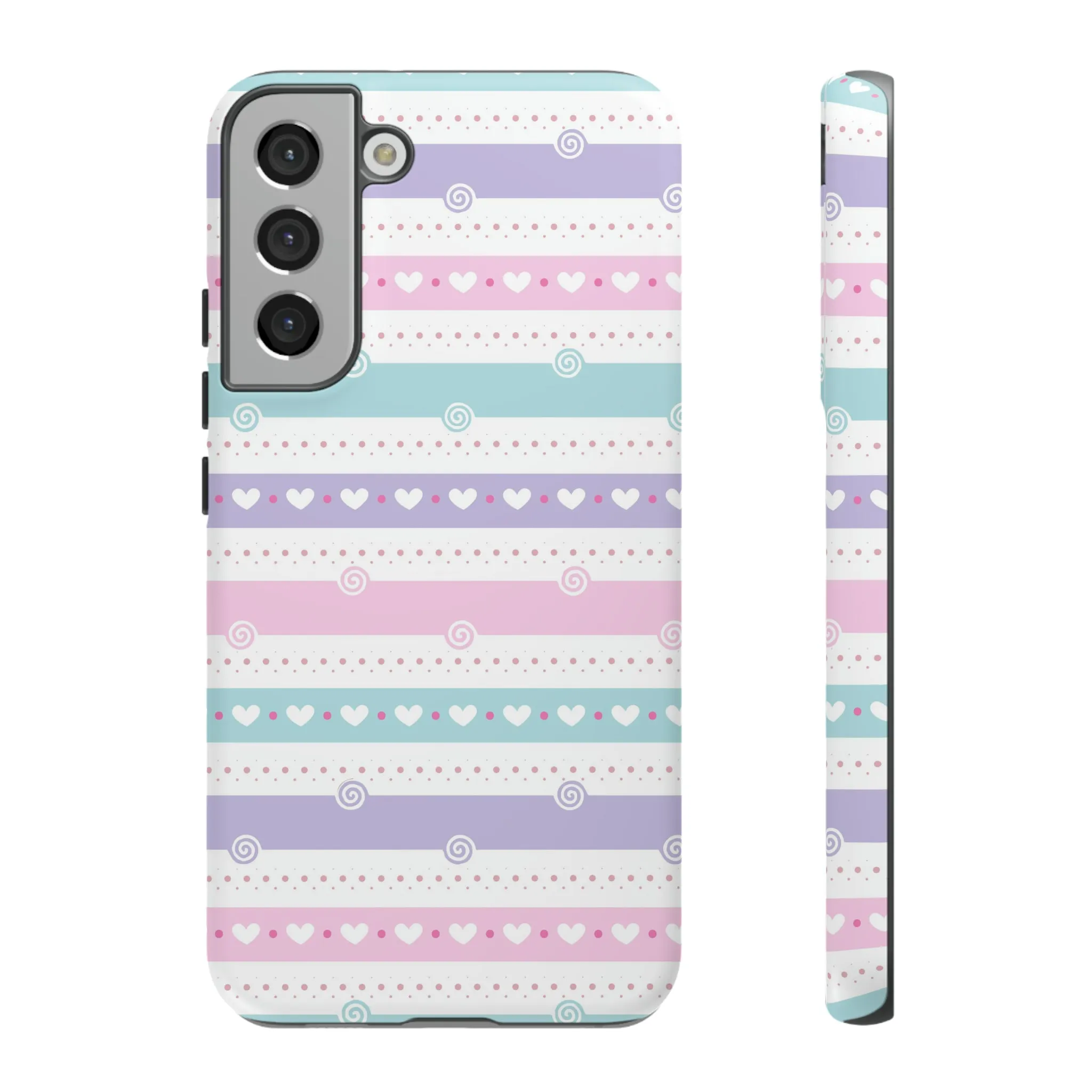 Pastel Stripes and Hearts print design Tough Phone Case compatible with a large variety of Samsung models