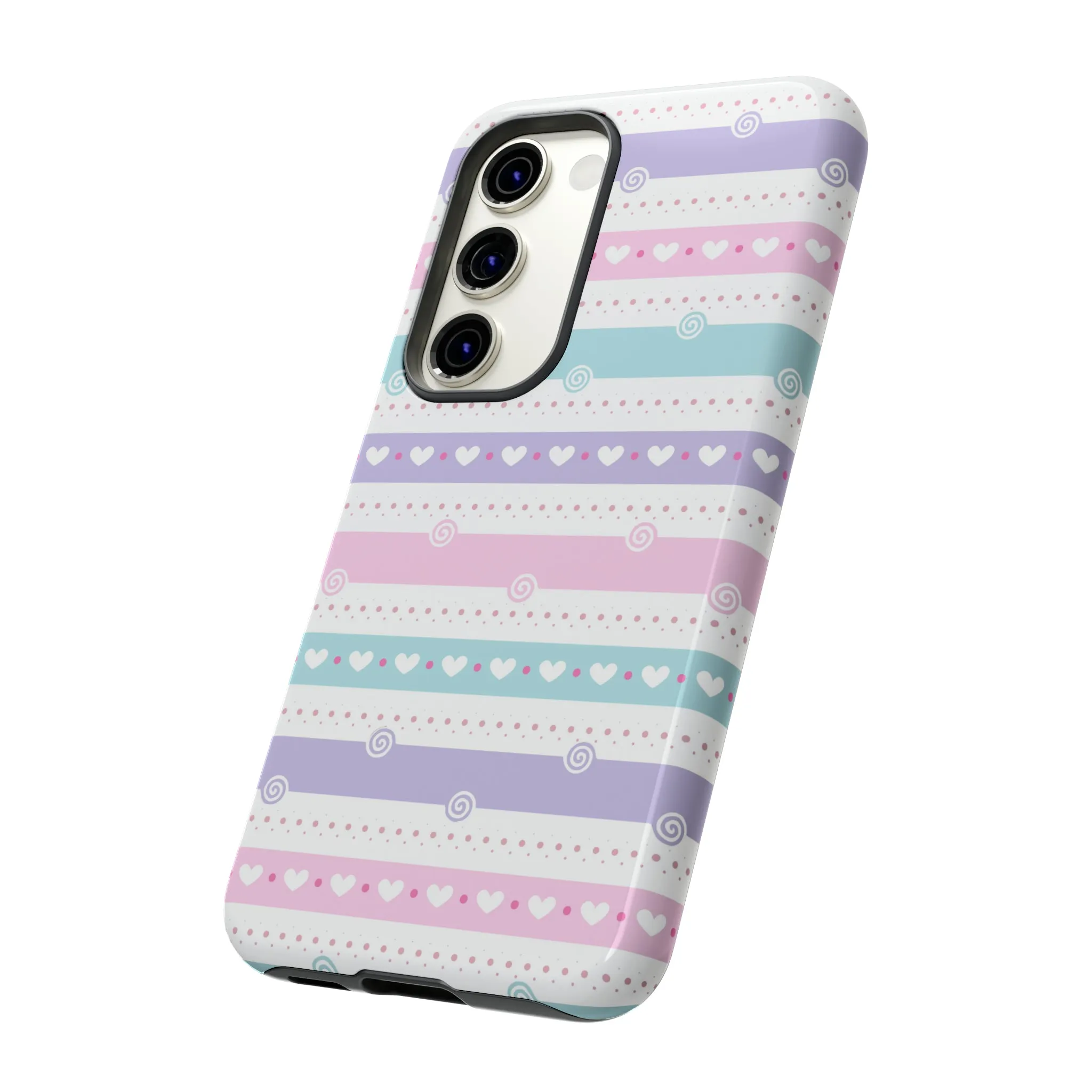 Pastel Stripes and Hearts print design Tough Phone Case compatible with a large variety of Samsung models