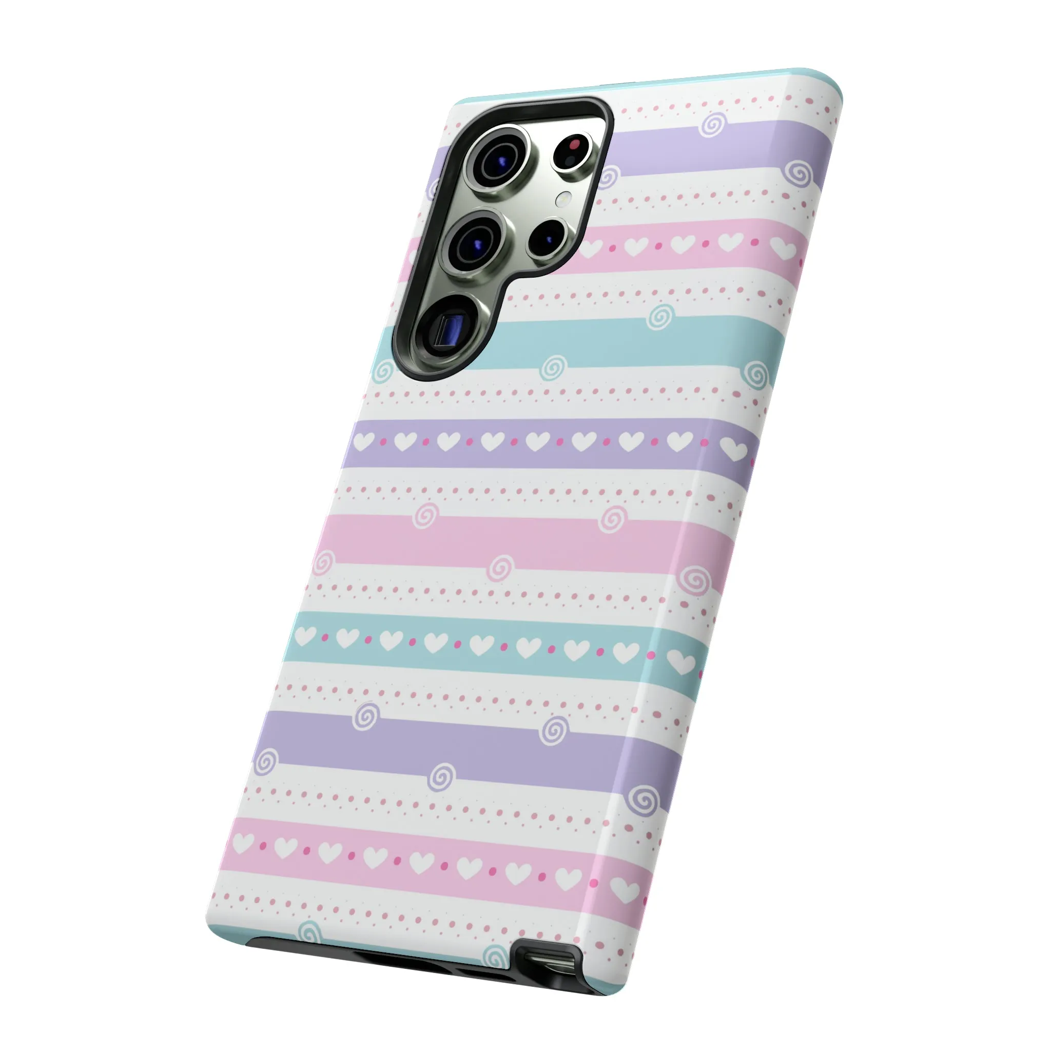 Pastel Stripes and Hearts print design Tough Phone Case compatible with a large variety of Samsung models