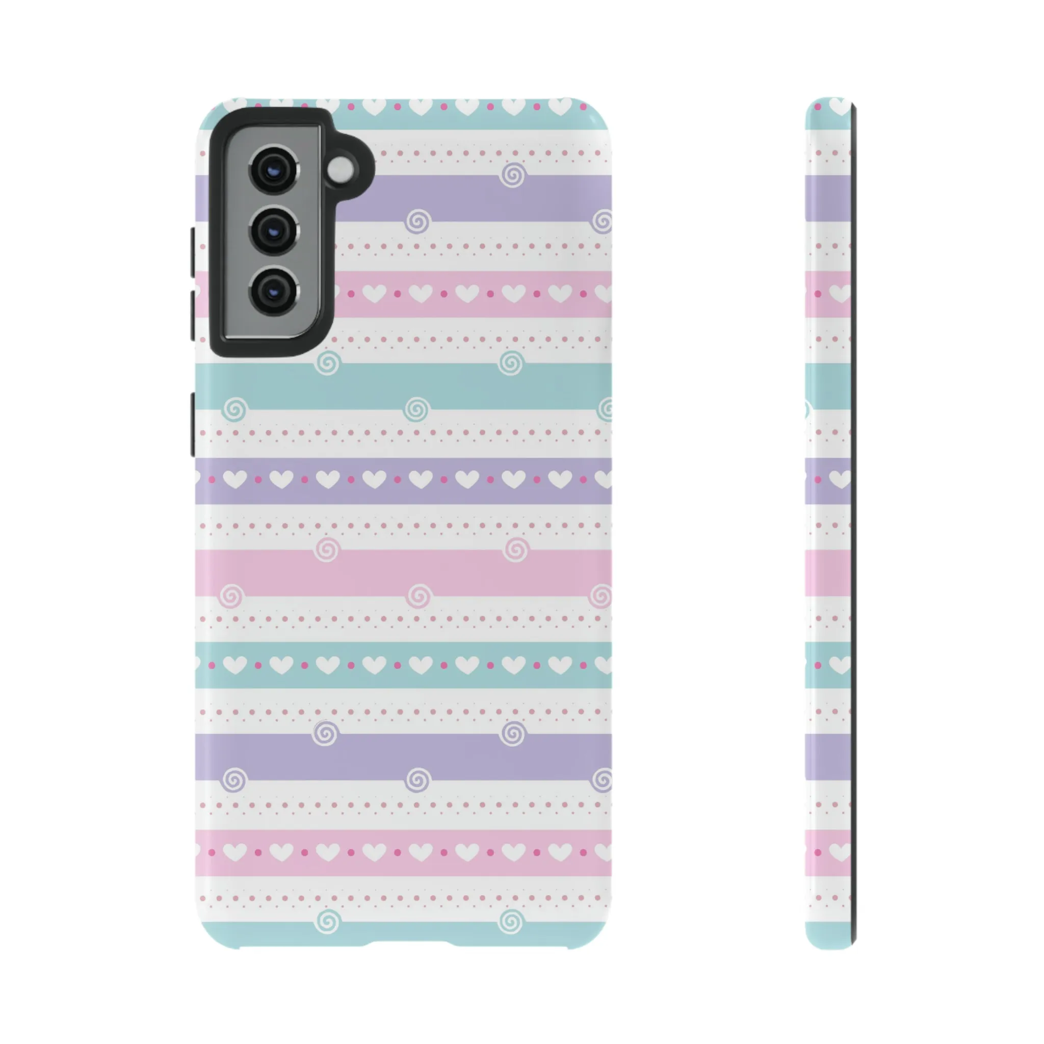 Pastel Stripes and Hearts print design Tough Phone Case compatible with a large variety of Samsung models