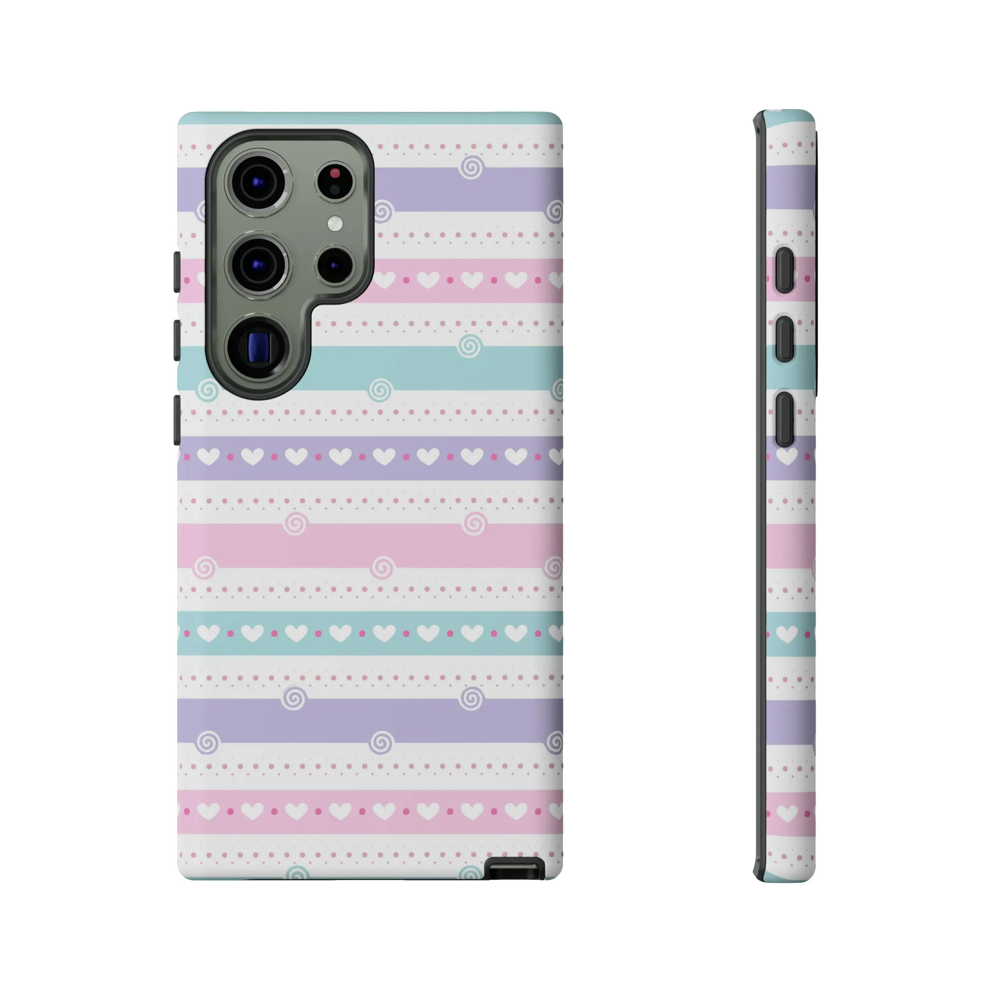 Pastel Stripes and Hearts print design Tough Phone Case compatible with a large variety of Samsung models