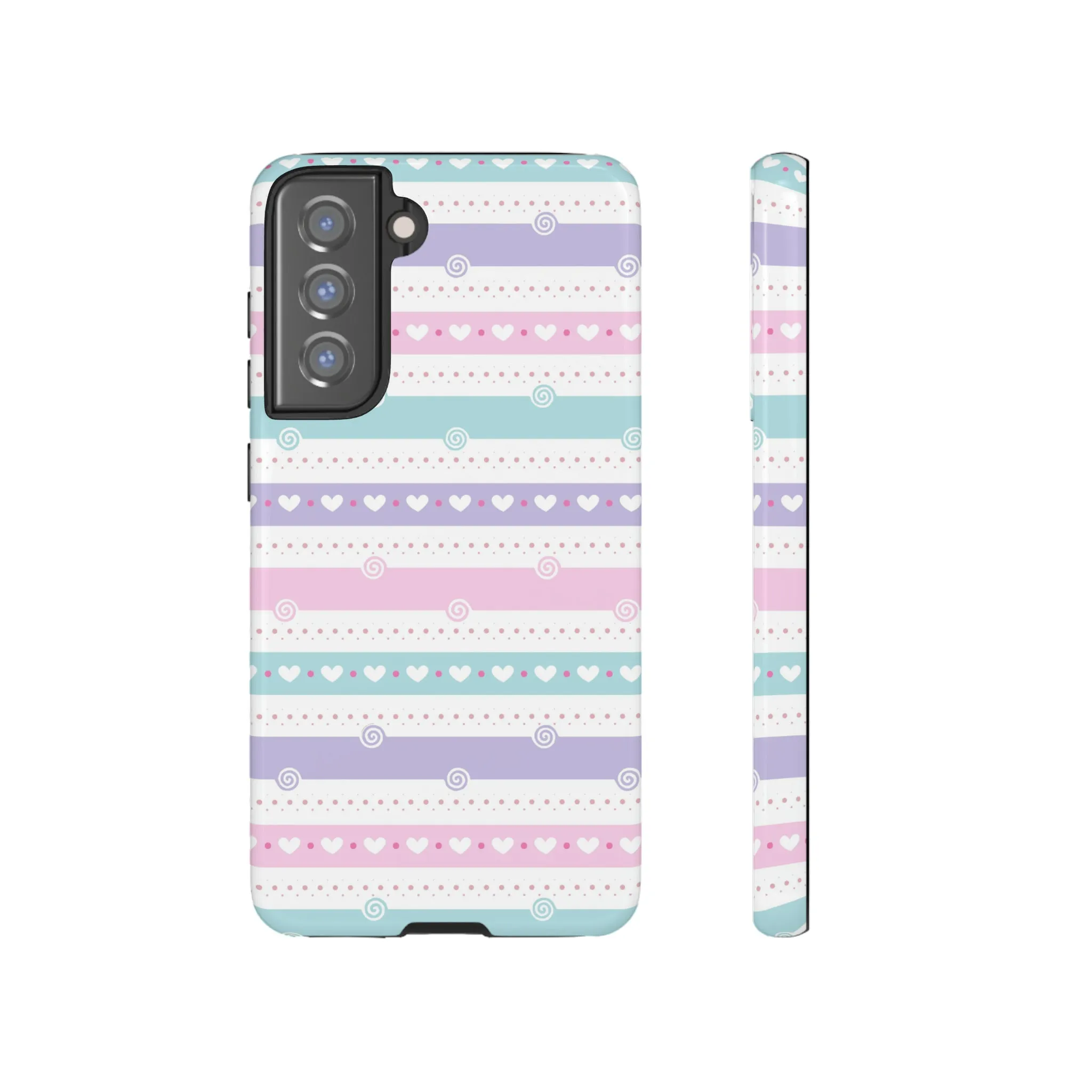 Pastel Stripes and Hearts print design Tough Phone Case compatible with a large variety of Samsung models