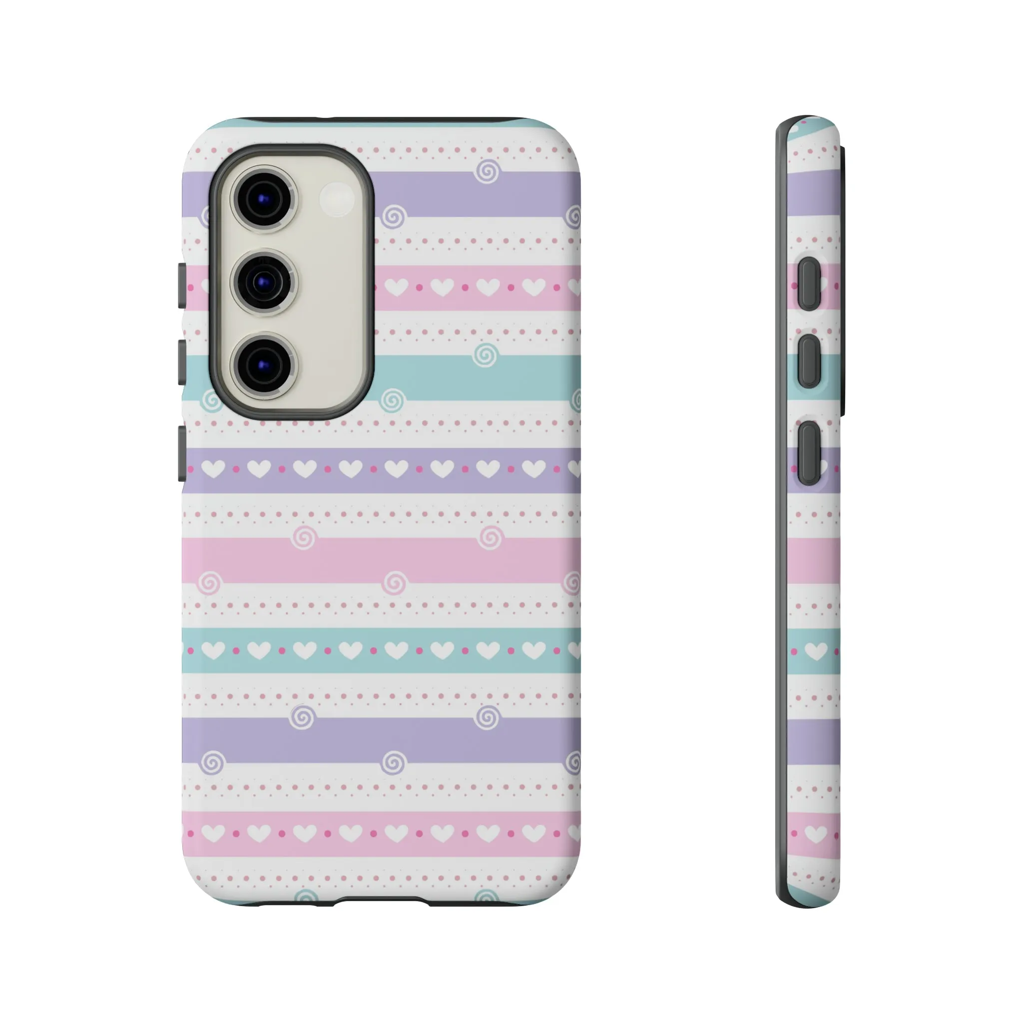 Pastel Stripes and Hearts print design Tough Phone Case compatible with a large variety of Samsung models