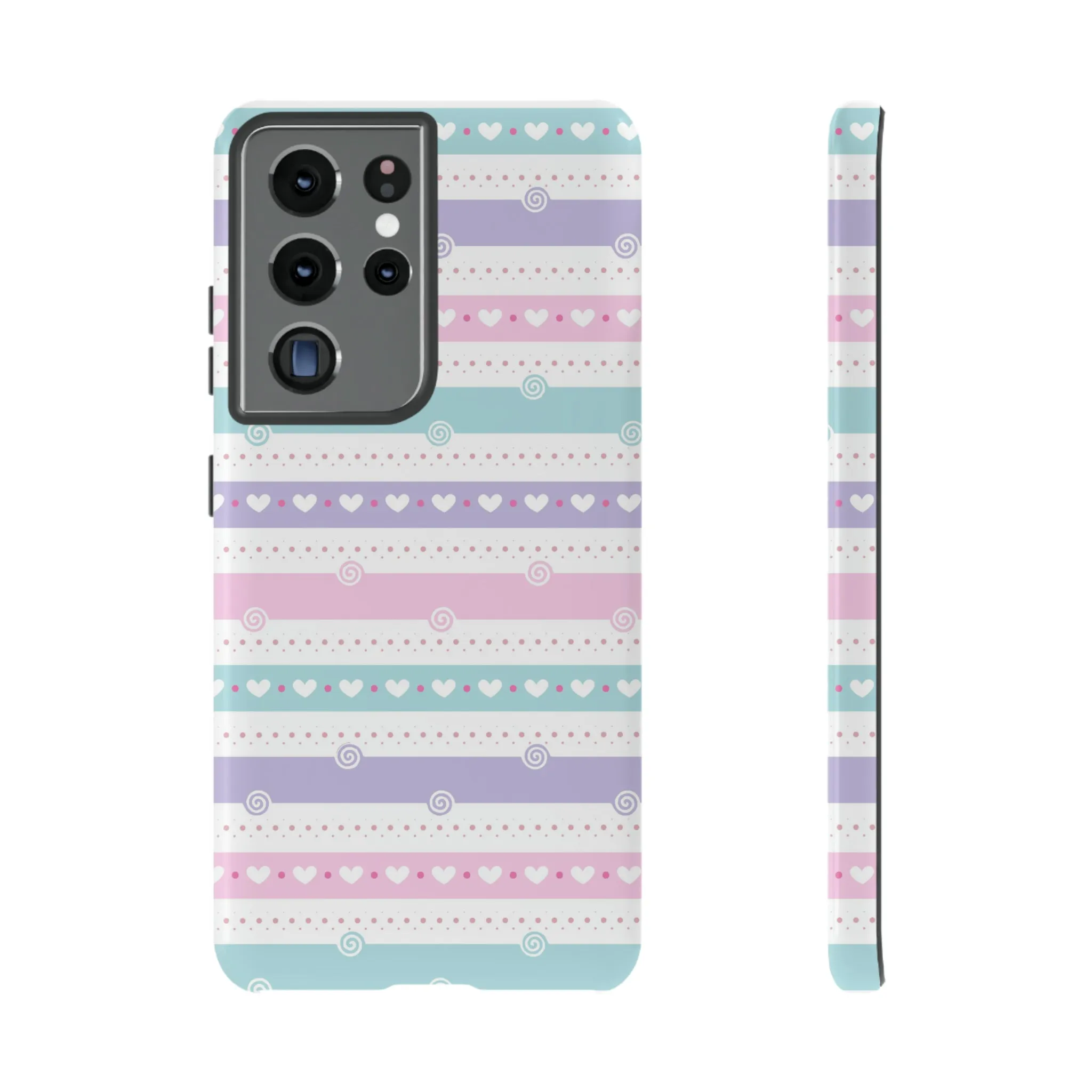 Pastel Stripes and Hearts print design Tough Phone Case compatible with a large variety of Samsung models