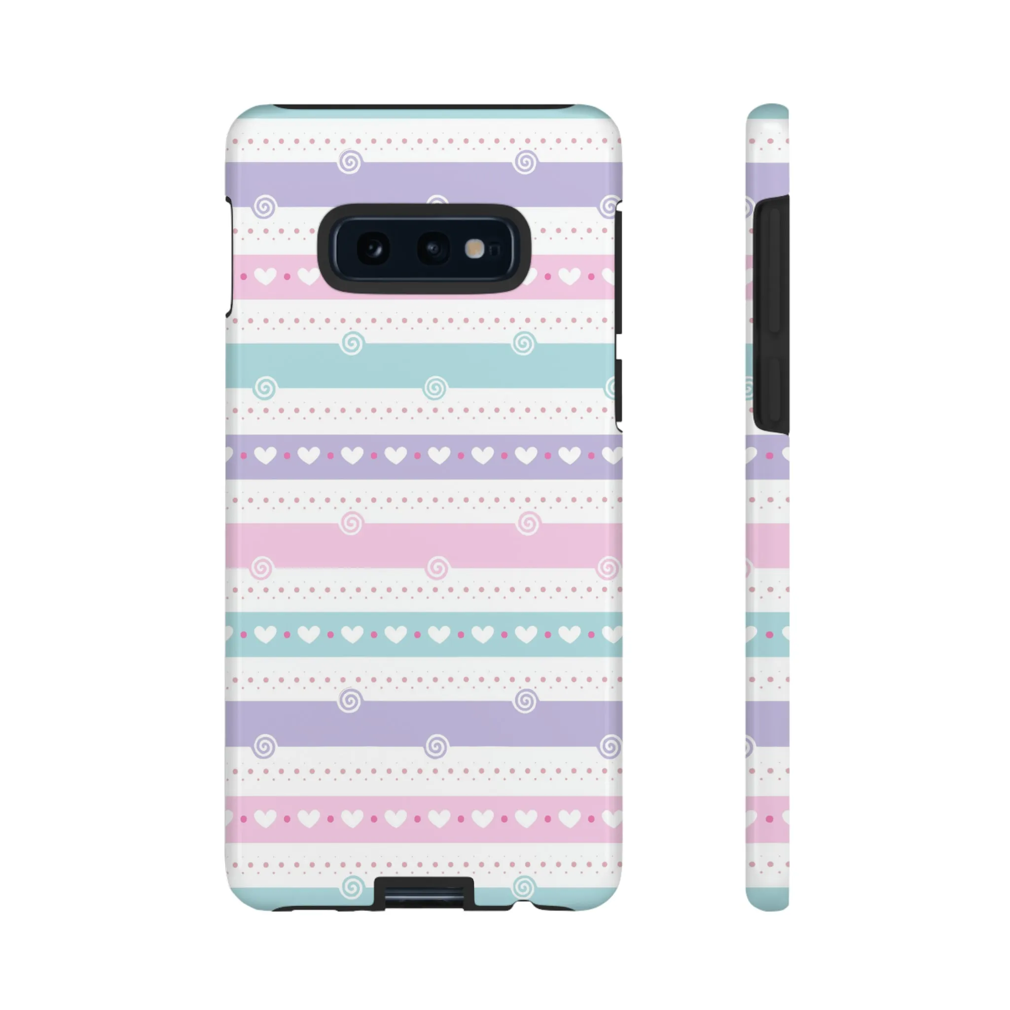 Pastel Stripes and Hearts print design Tough Phone Case compatible with a large variety of Samsung models