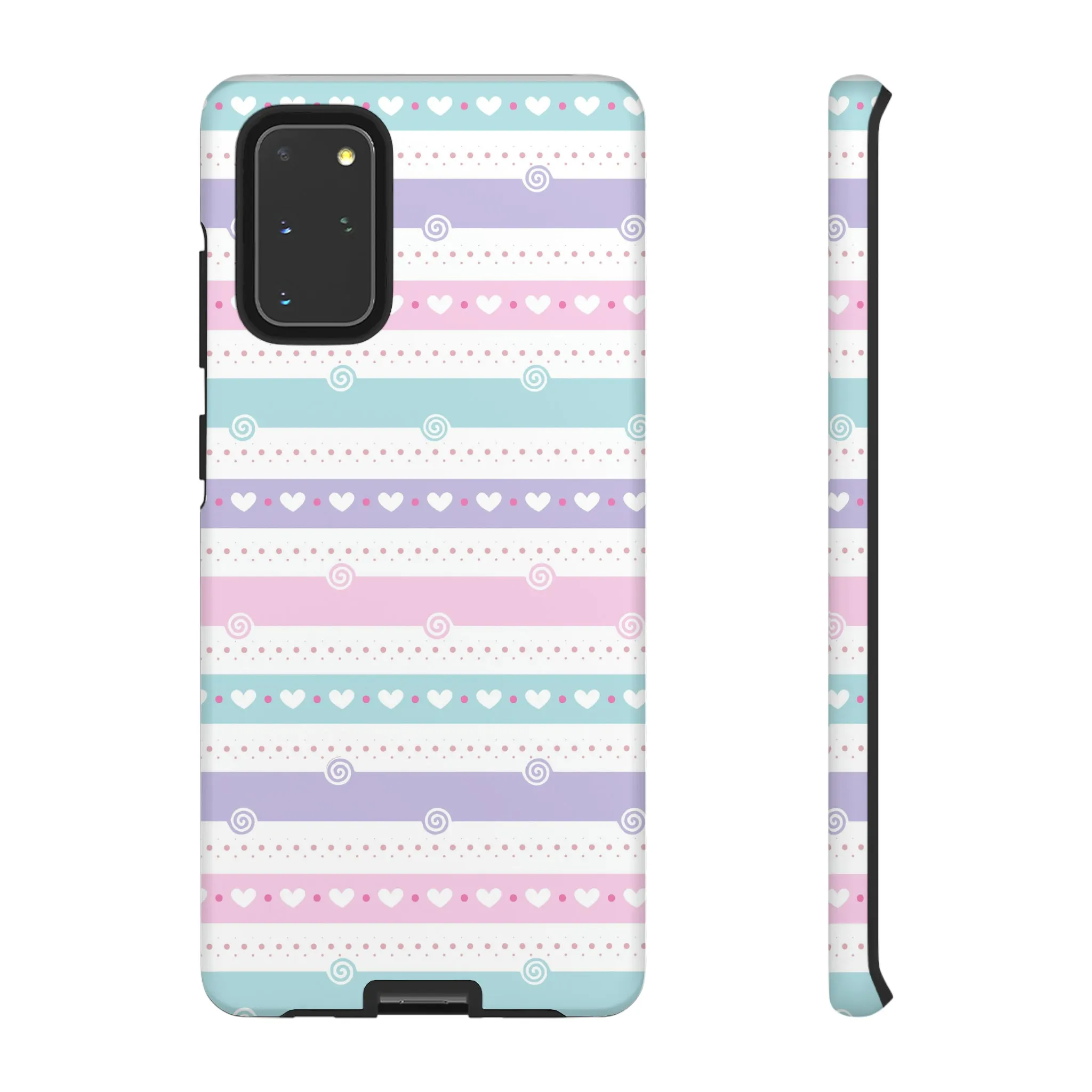 Pastel Stripes and Hearts print design Tough Phone Case compatible with a large variety of Samsung models