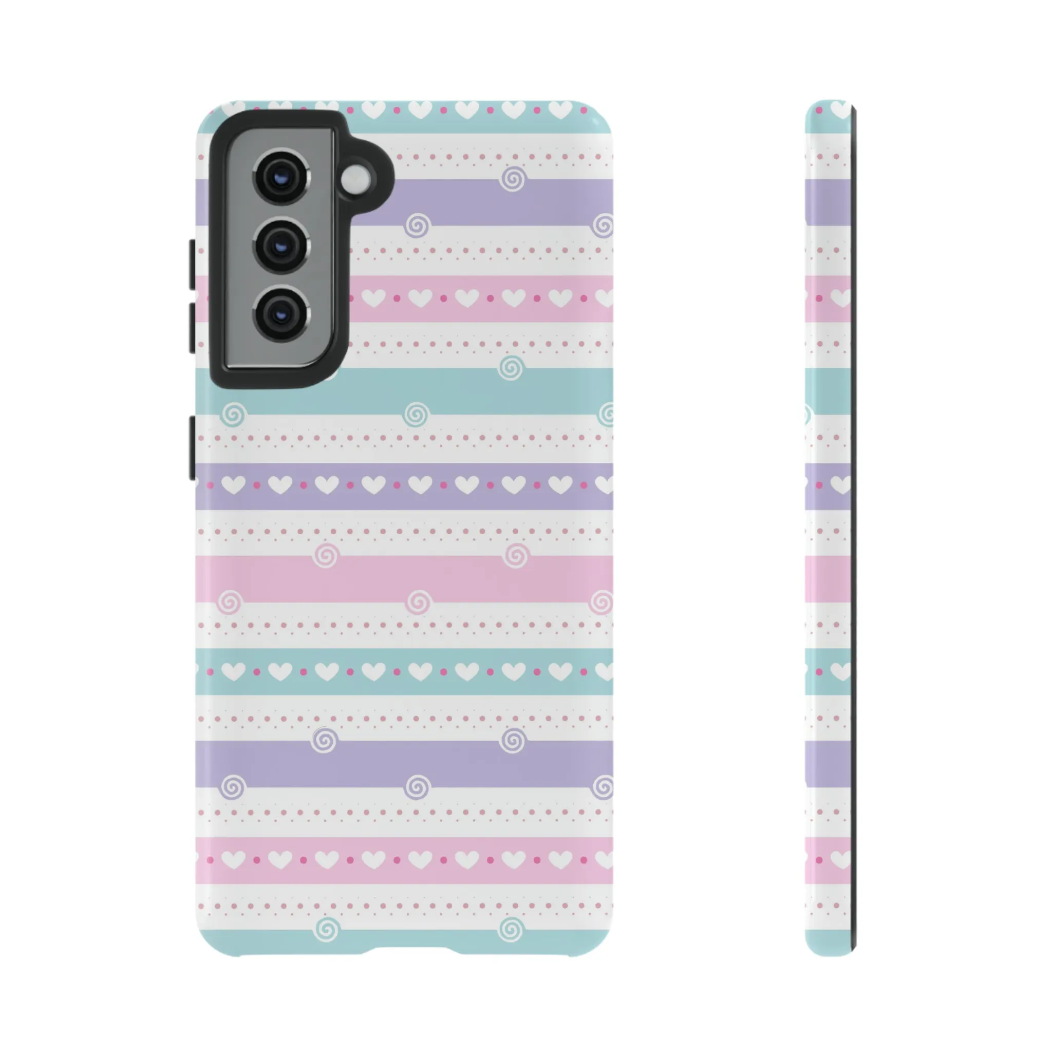 Pastel Stripes and Hearts print design Tough Phone Case compatible with a large variety of Samsung models