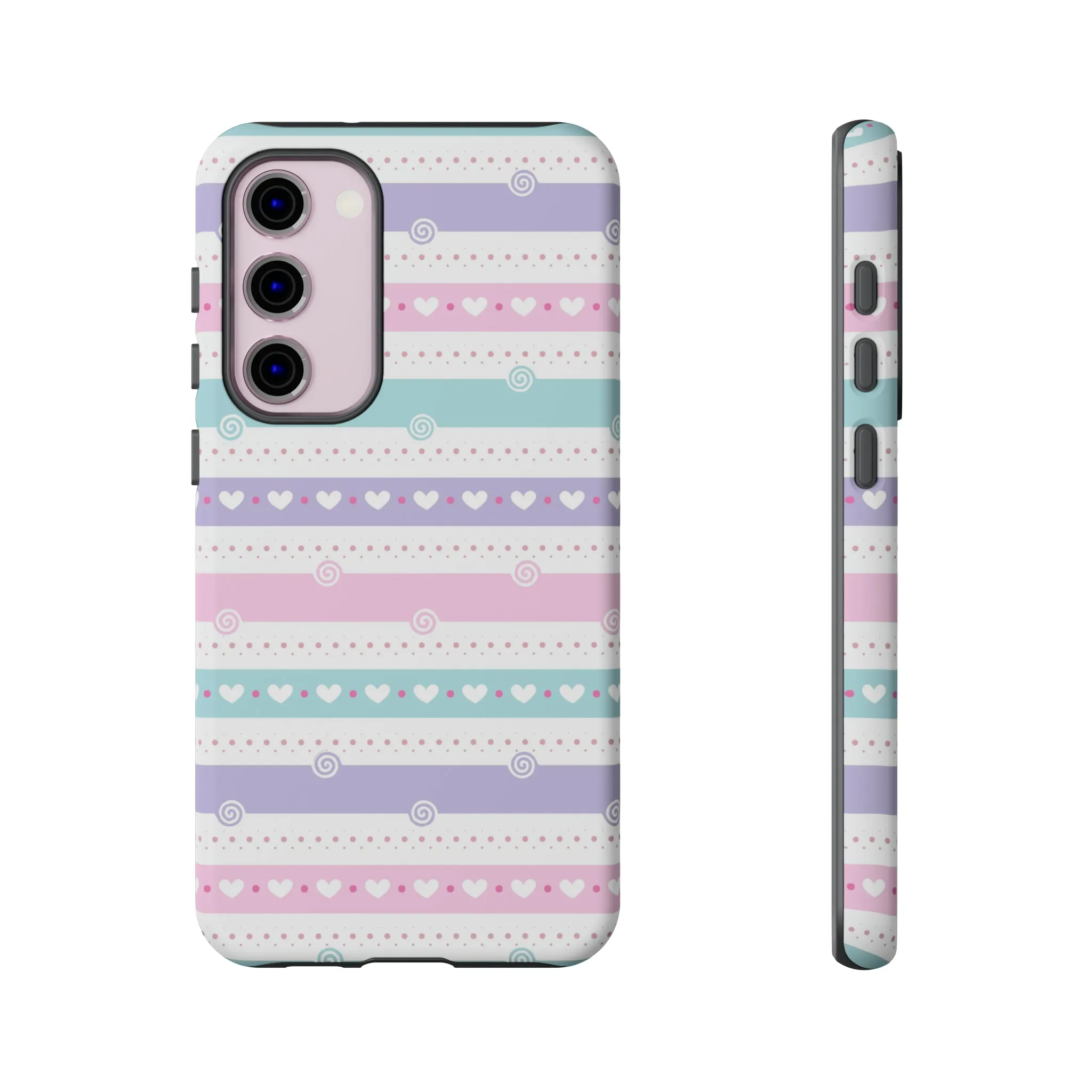 Pastel Stripes and Hearts print design Tough Phone Case compatible with a large variety of Samsung models