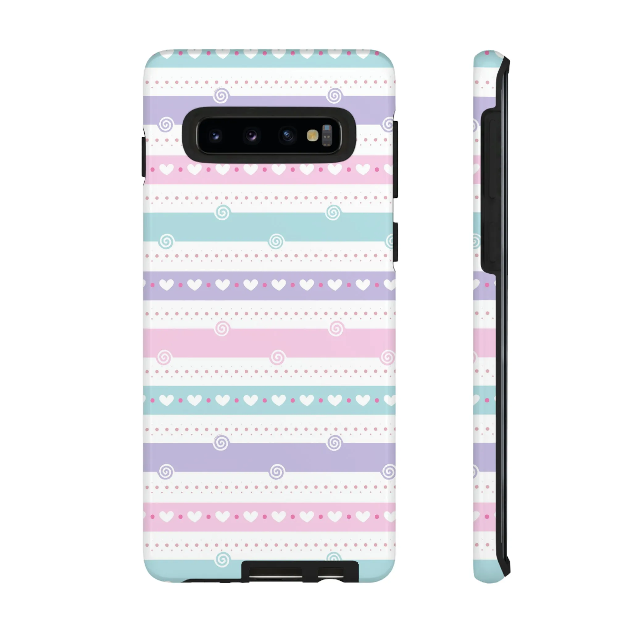 Pastel Stripes and Hearts print design Tough Phone Case compatible with a large variety of Samsung models