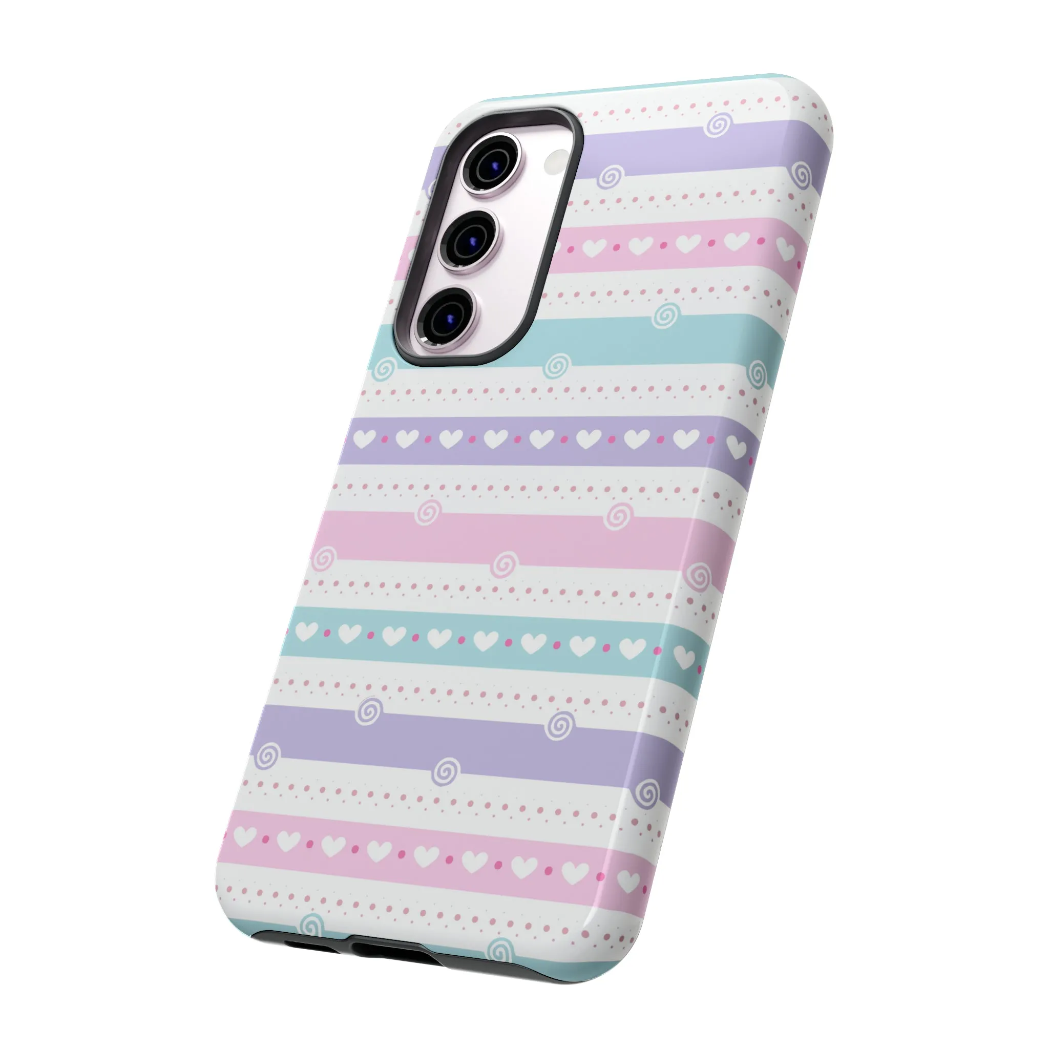 Pastel Stripes and Hearts print design Tough Phone Case compatible with a large variety of Samsung models