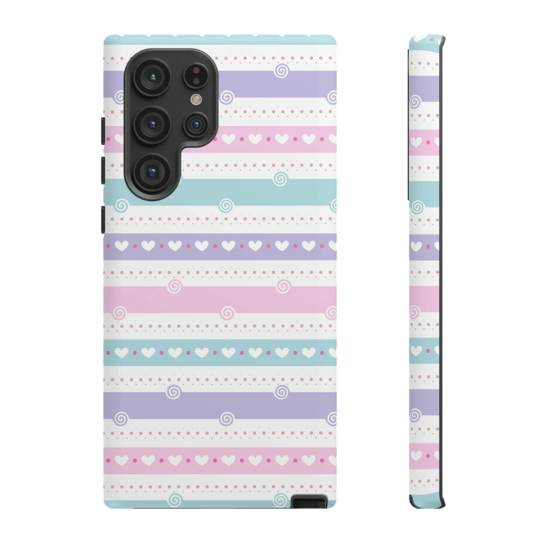 Pastel Stripes and Hearts print design Tough Phone Case compatible with a large variety of Samsung models