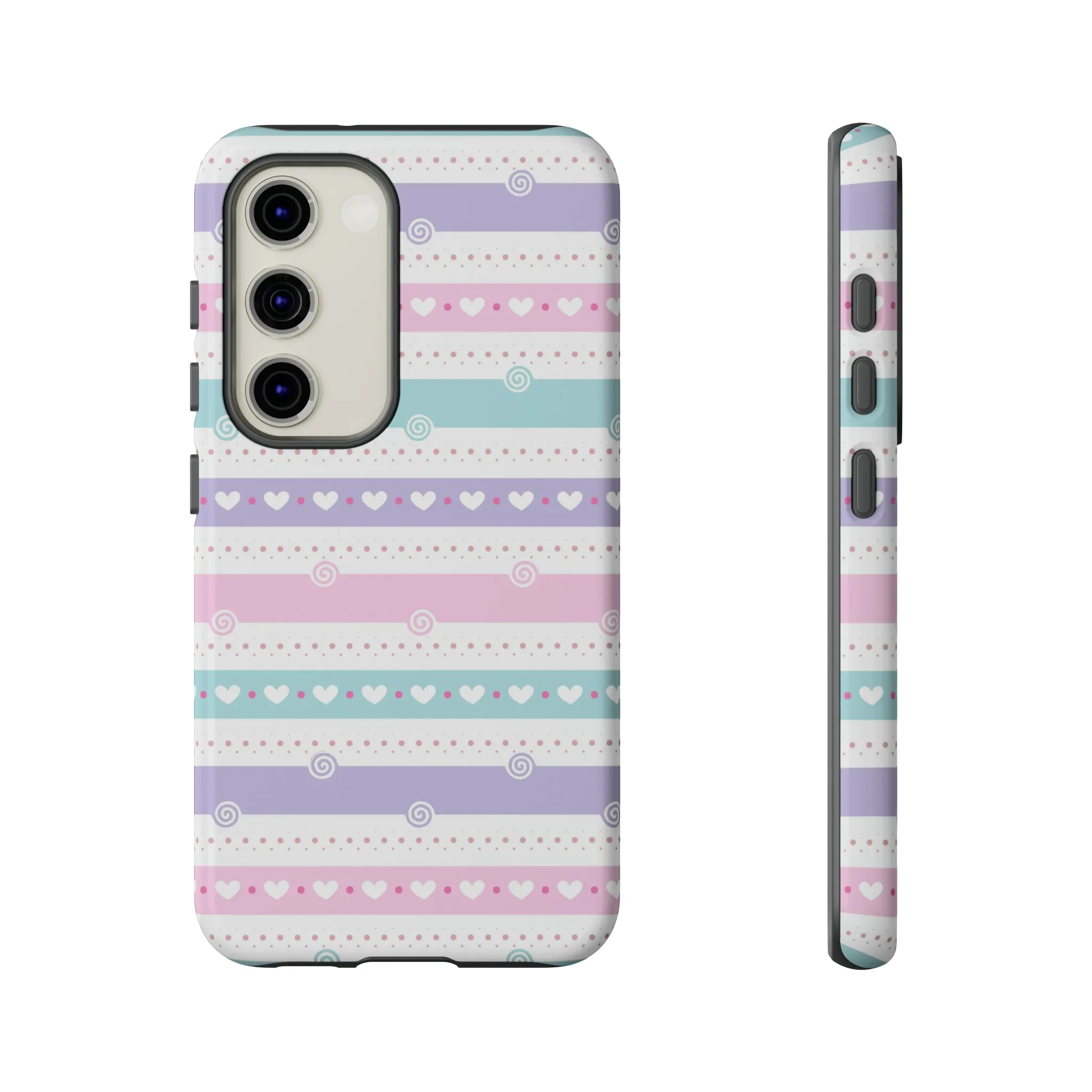 Pastel Stripes and Hearts print design Tough Phone Case compatible with a large variety of Samsung models