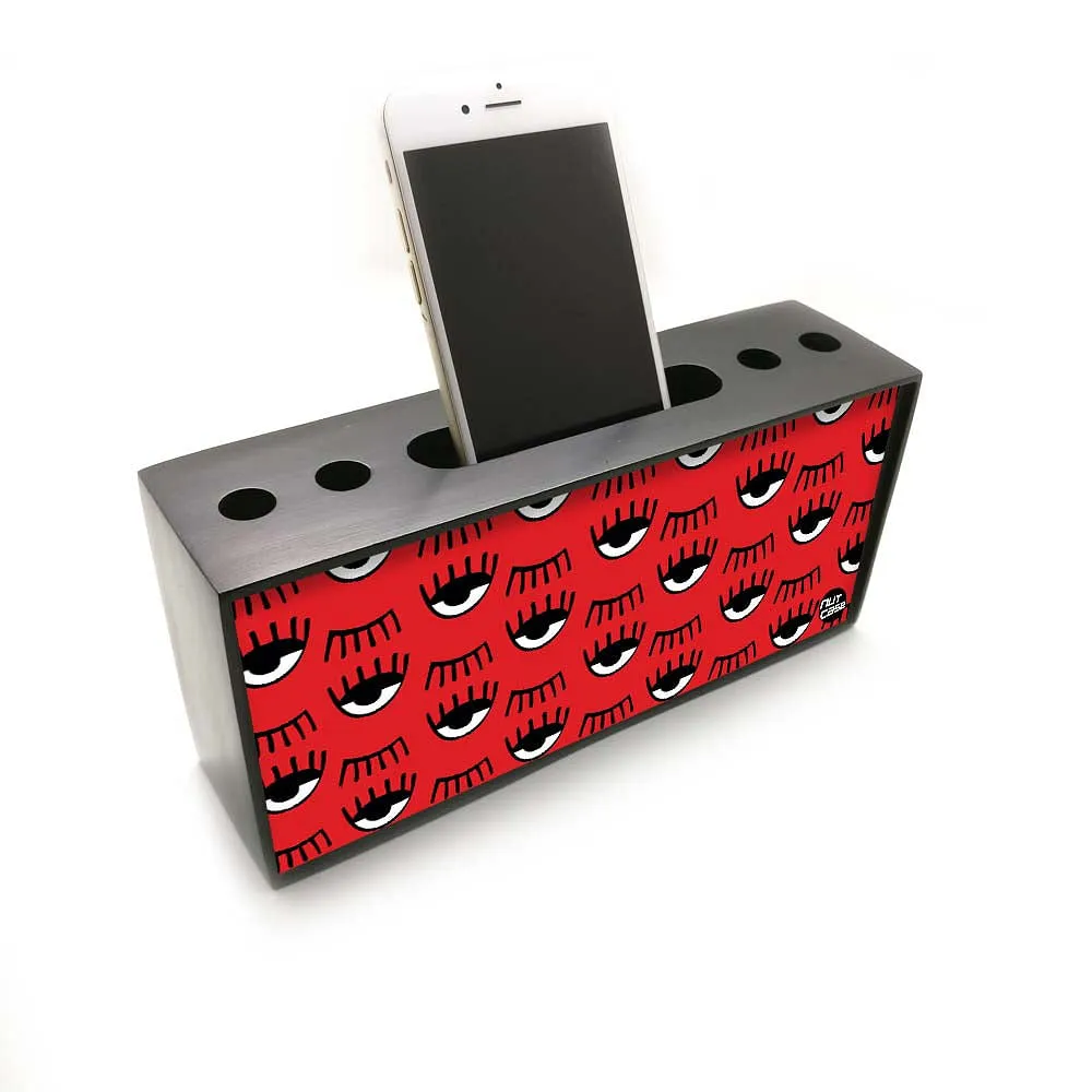 Pen Mobile Stand Holder Desk Organizer - Eyes In Red Colored