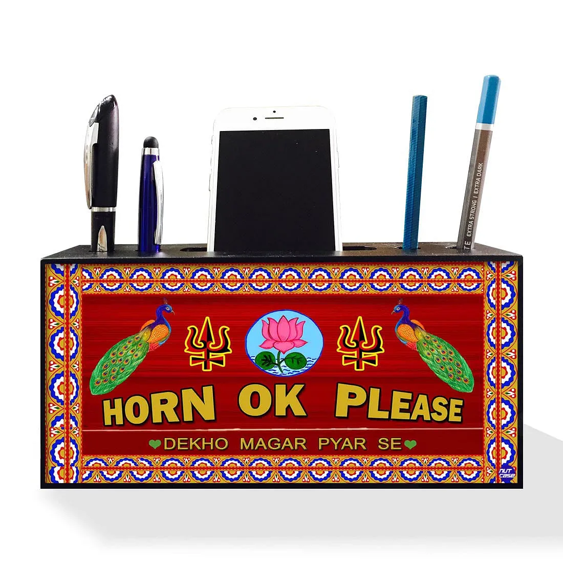 Pen Mobile Stand Holder Desk Organizer - Horn OK Please (Lotus)