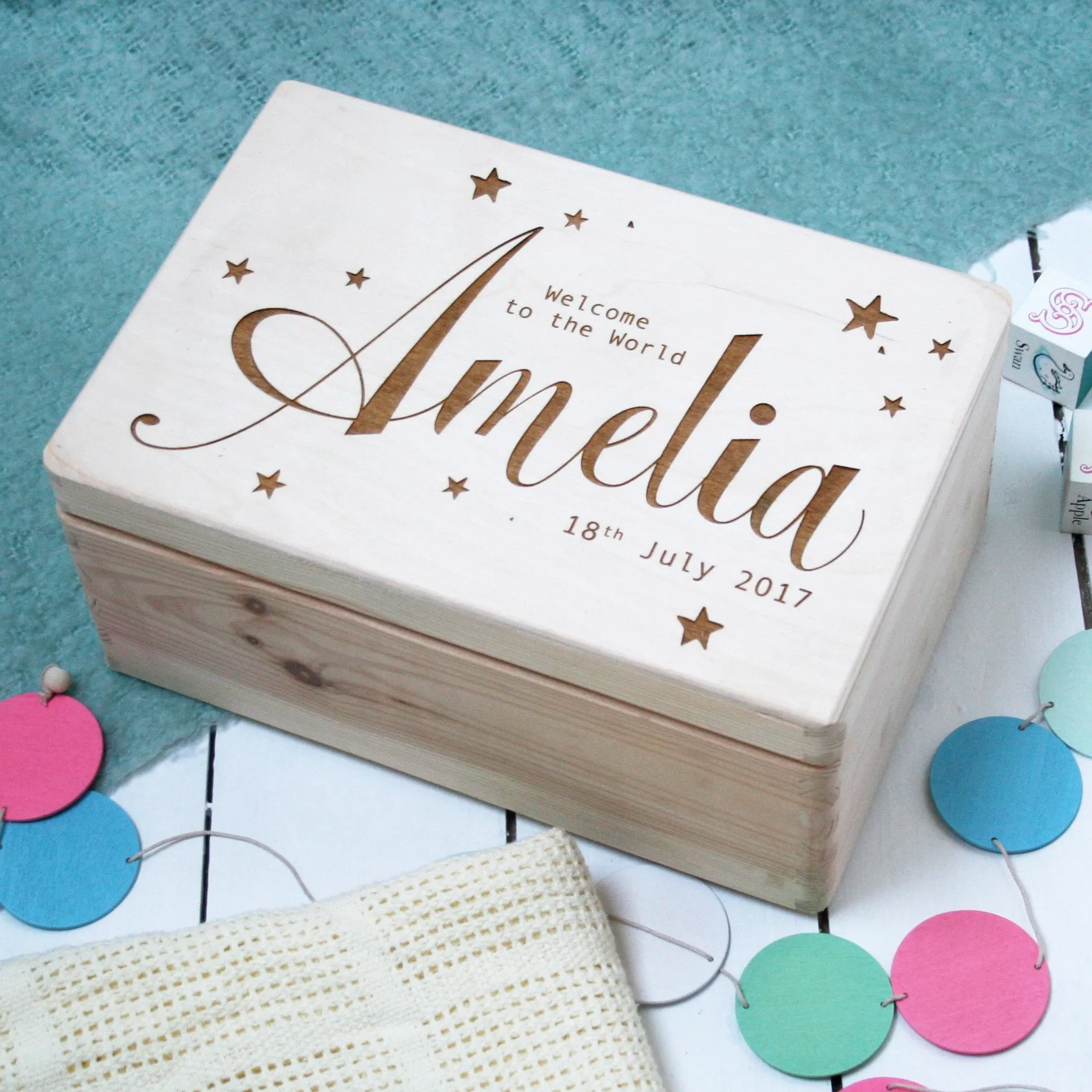 Personalised Wooden New Baby Keepsake Box