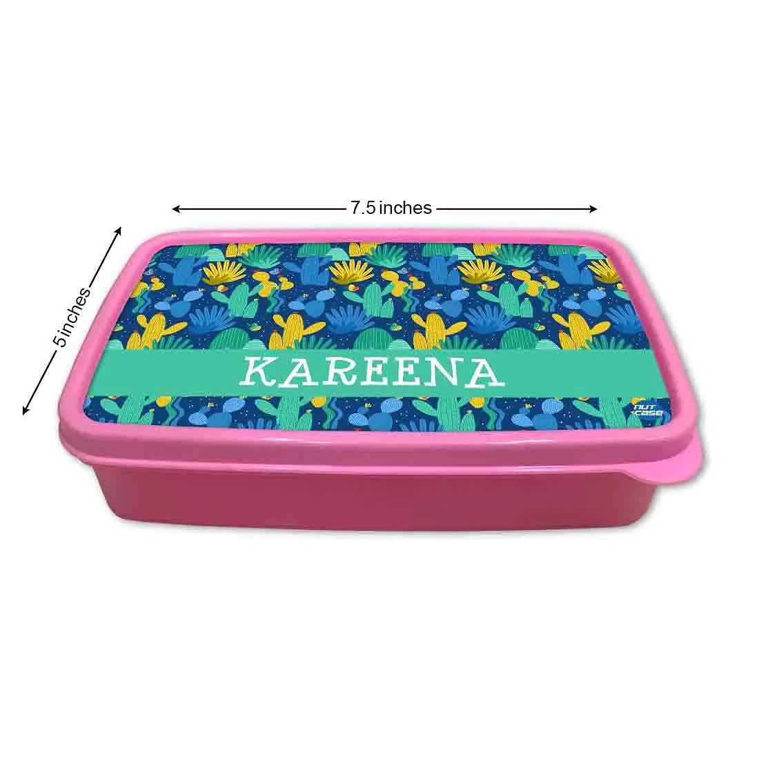 Personalized Snack Box for Kids Plastic Lunch Box for Girls -Blue Green Cactus Plant