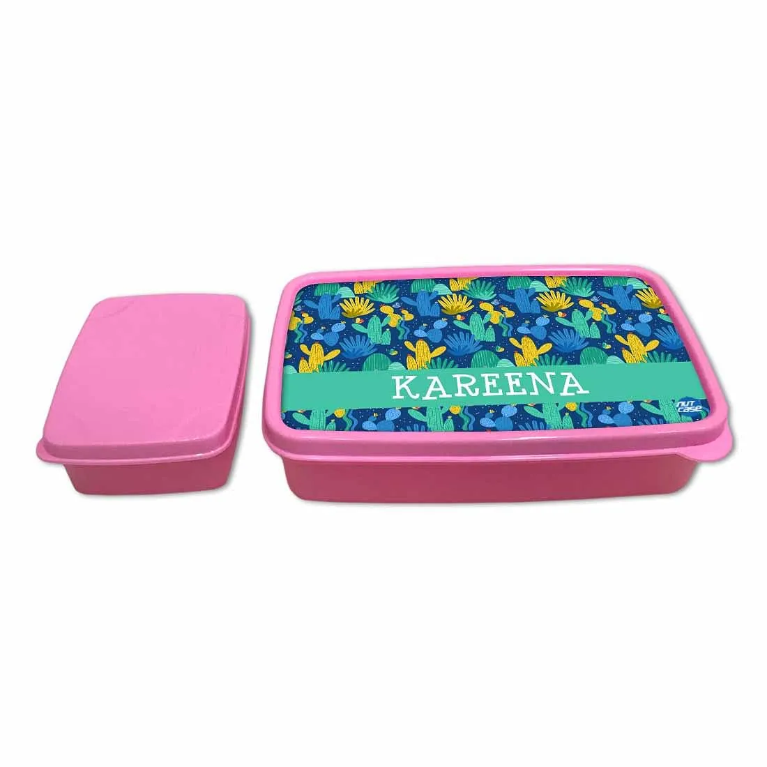 Personalized Snack Box for Kids Plastic Lunch Box for Girls -Blue Green Cactus Plant