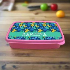 Personalized Snack Box for Kids Plastic Lunch Box for Girls -Blue Green Cactus Plant