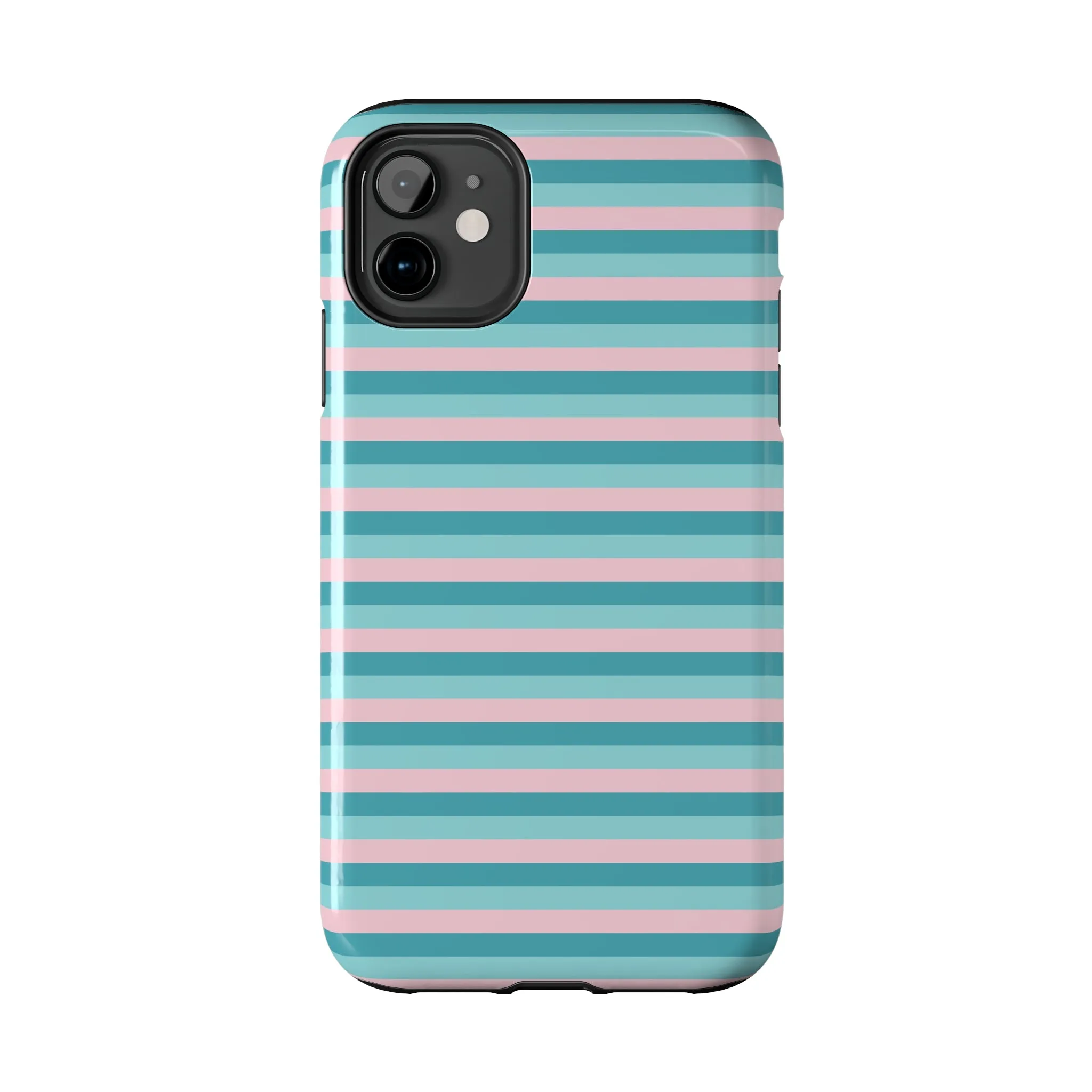 Pink and Aqua Girly Stripe print Design Tough Phone Case compatible with a large variety of iPhone models, Gift, Phone Case