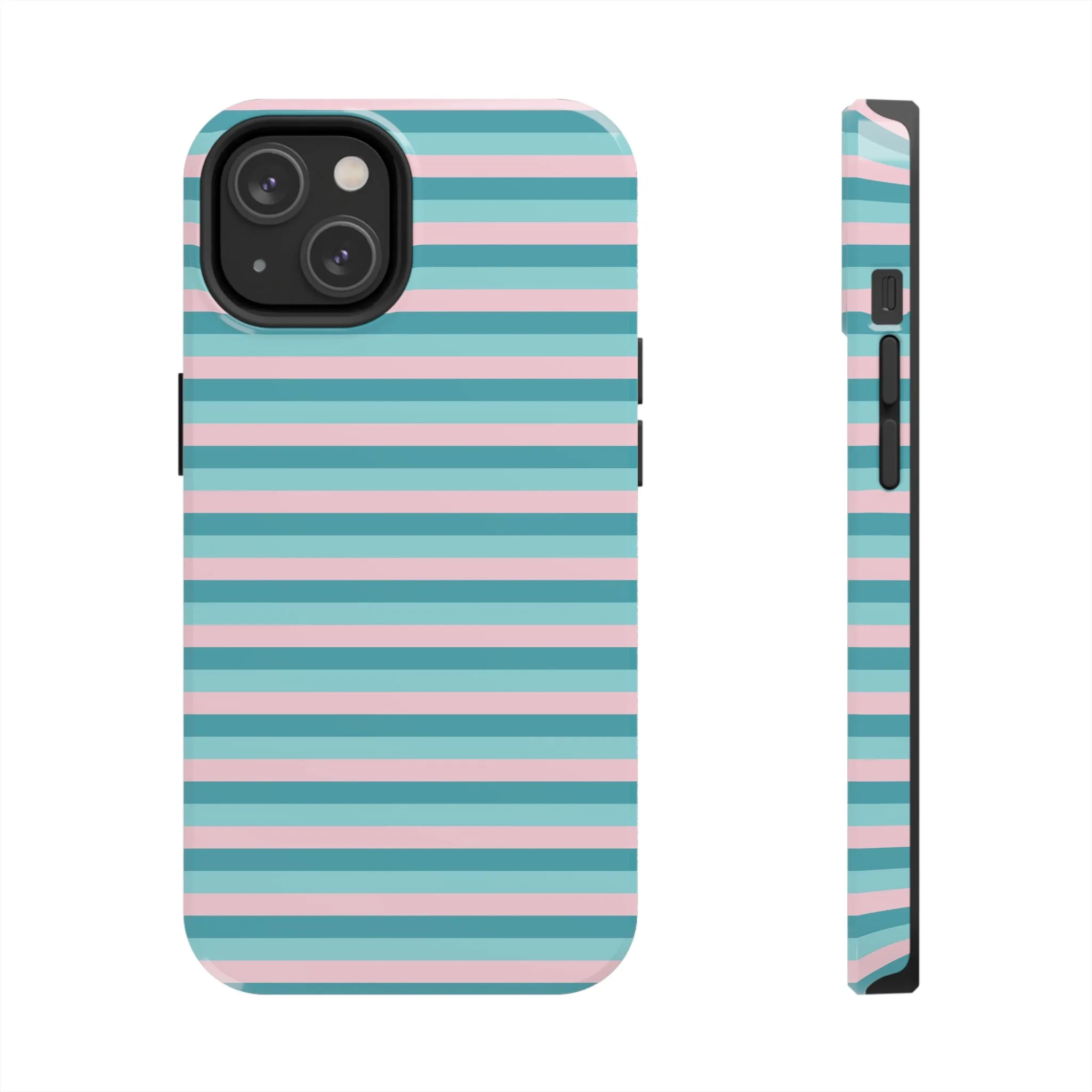 Pink and Aqua Girly Stripe print Design Tough Phone Case compatible with a large variety of iPhone models, Gift, Phone Case