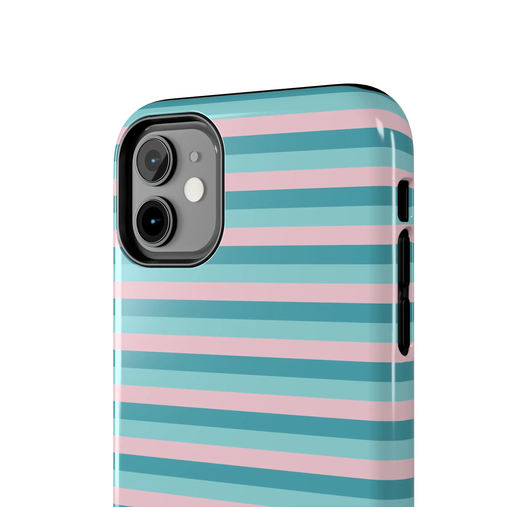 Pink and Aqua Girly Stripe print Design Tough Phone Case compatible with a large variety of iPhone models, Gift, Phone Case