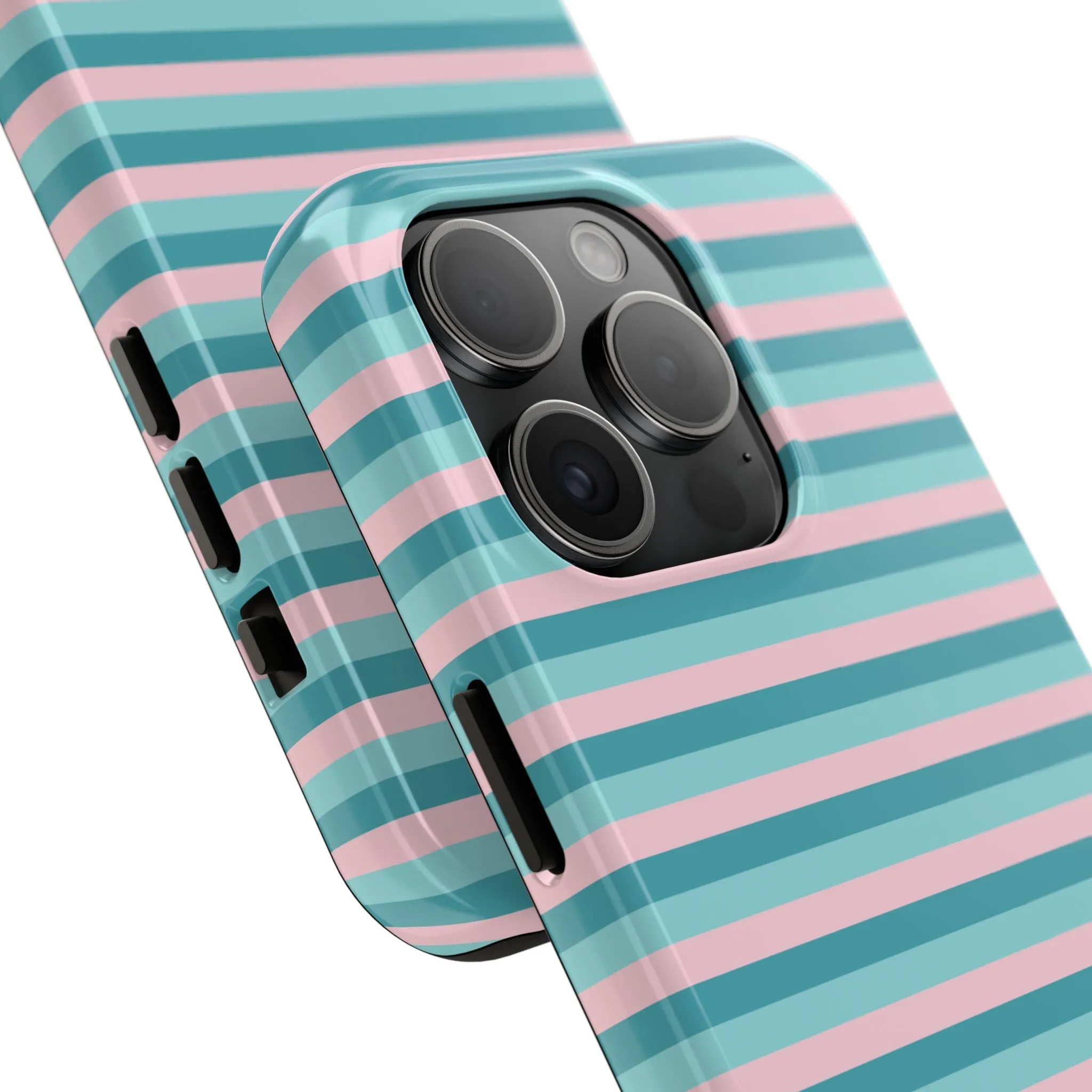 Pink and Aqua Girly Stripe print Design Tough Phone Case compatible with a large variety of iPhone models, Gift, Phone Case