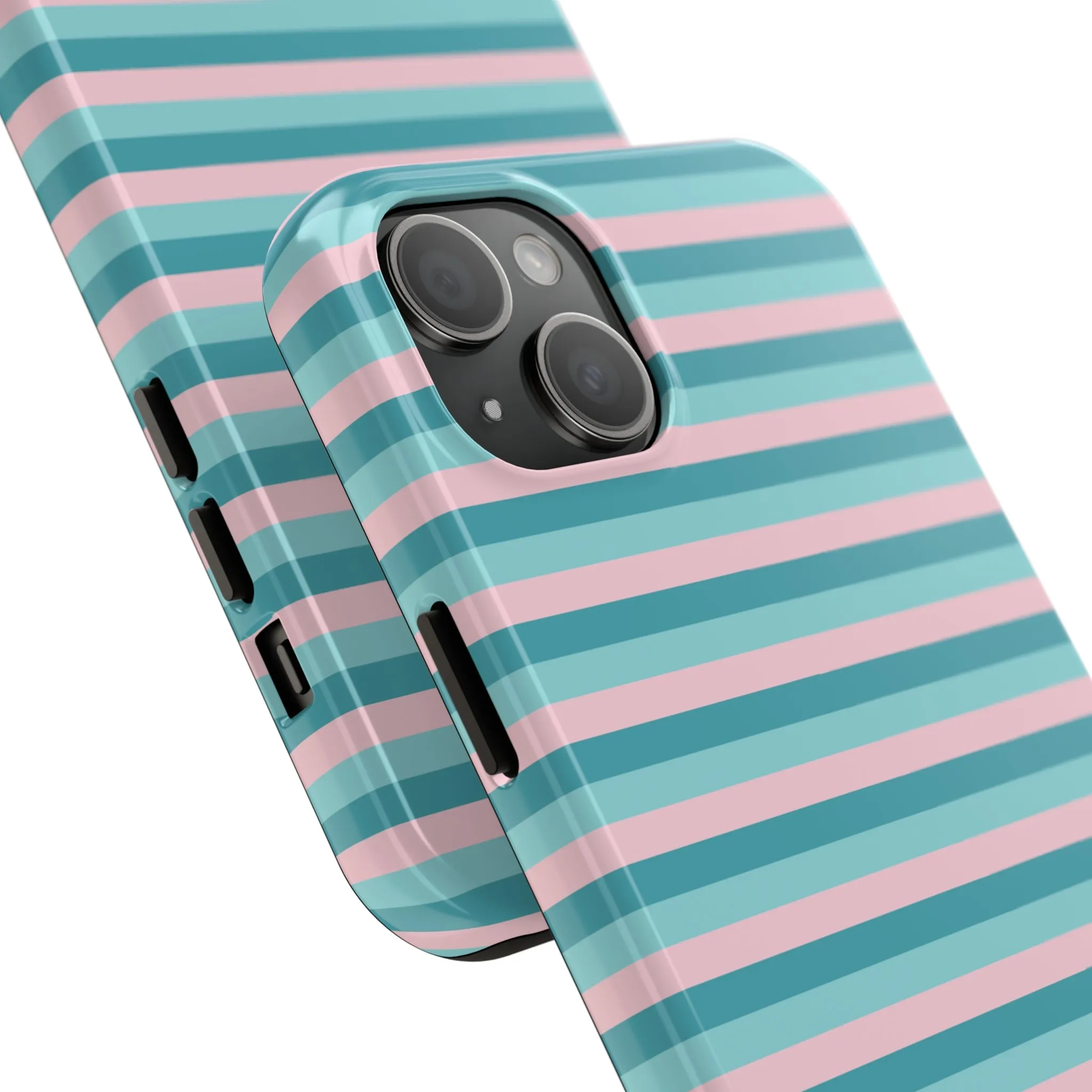 Pink and Aqua Girly Stripe print Design Tough Phone Case compatible with a large variety of iPhone models, Gift, Phone Case