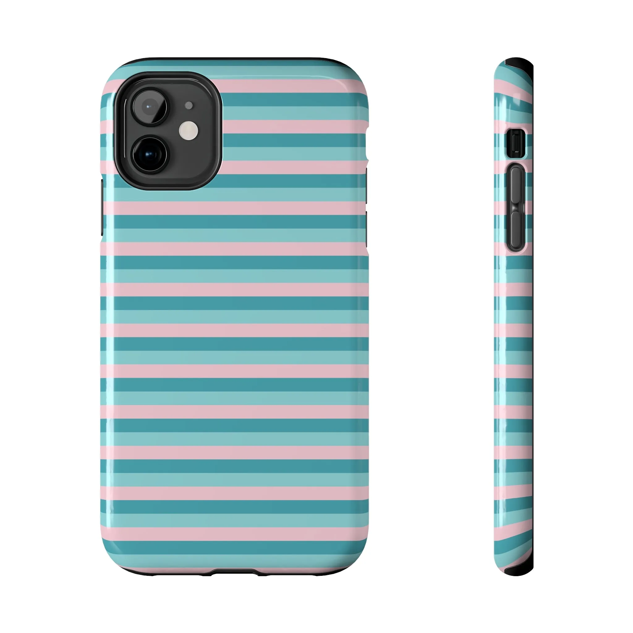 Pink and Aqua Girly Stripe print Design Tough Phone Case compatible with a large variety of iPhone models, Gift, Phone Case