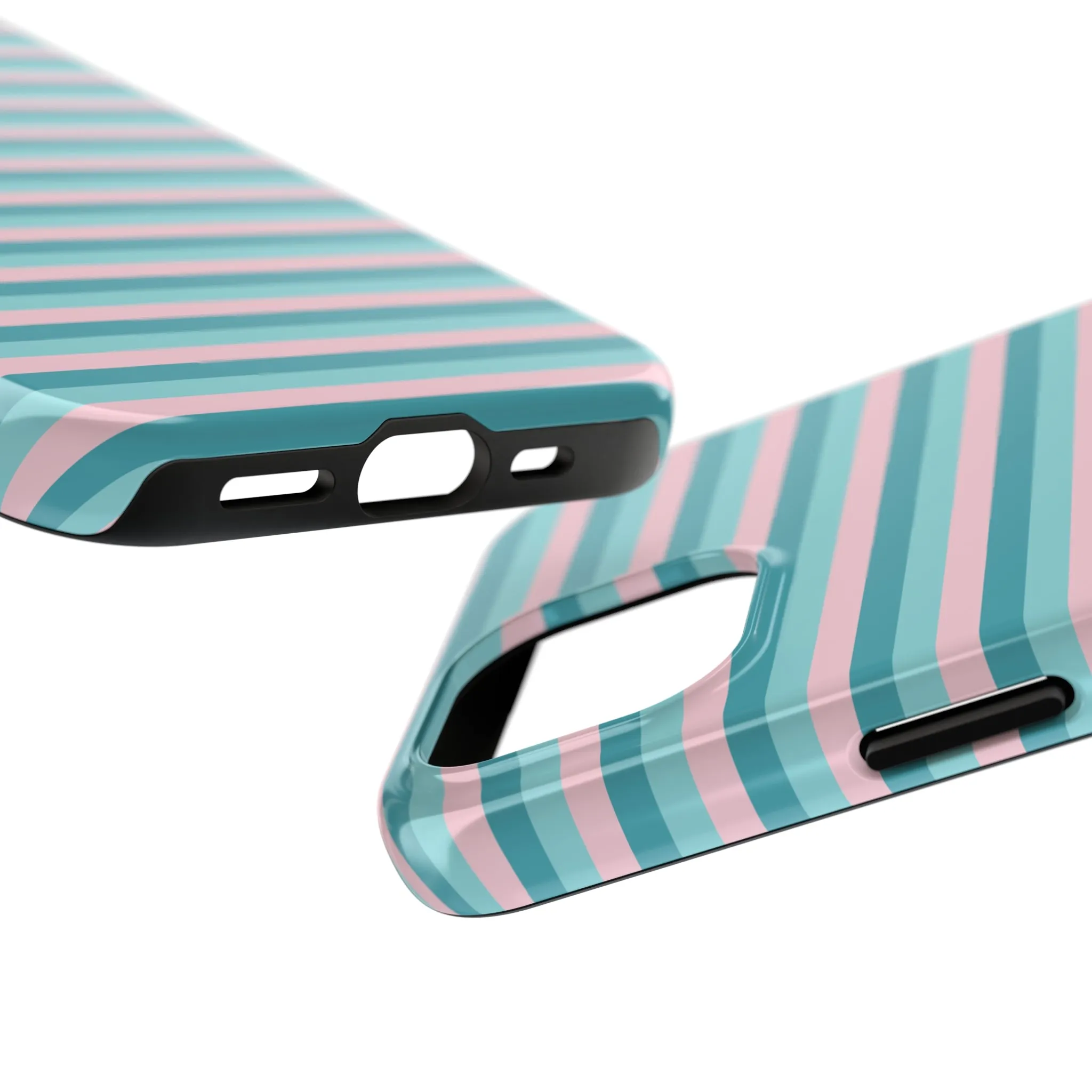 Pink and Aqua Girly Stripe print Design Tough Phone Case compatible with a large variety of iPhone models, Gift, Phone Case