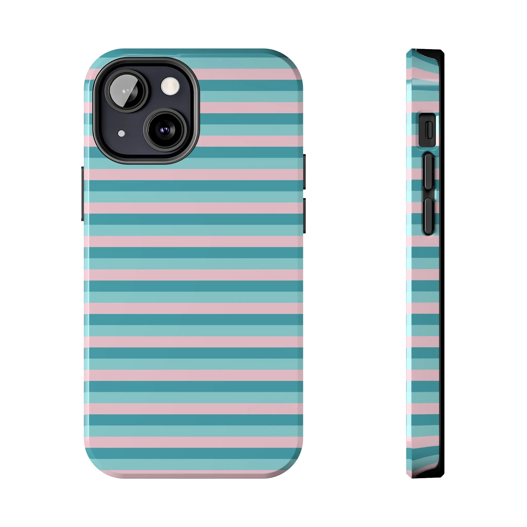 Pink and Aqua Girly Stripe print Design Tough Phone Case compatible with a large variety of iPhone models, Gift, Phone Case