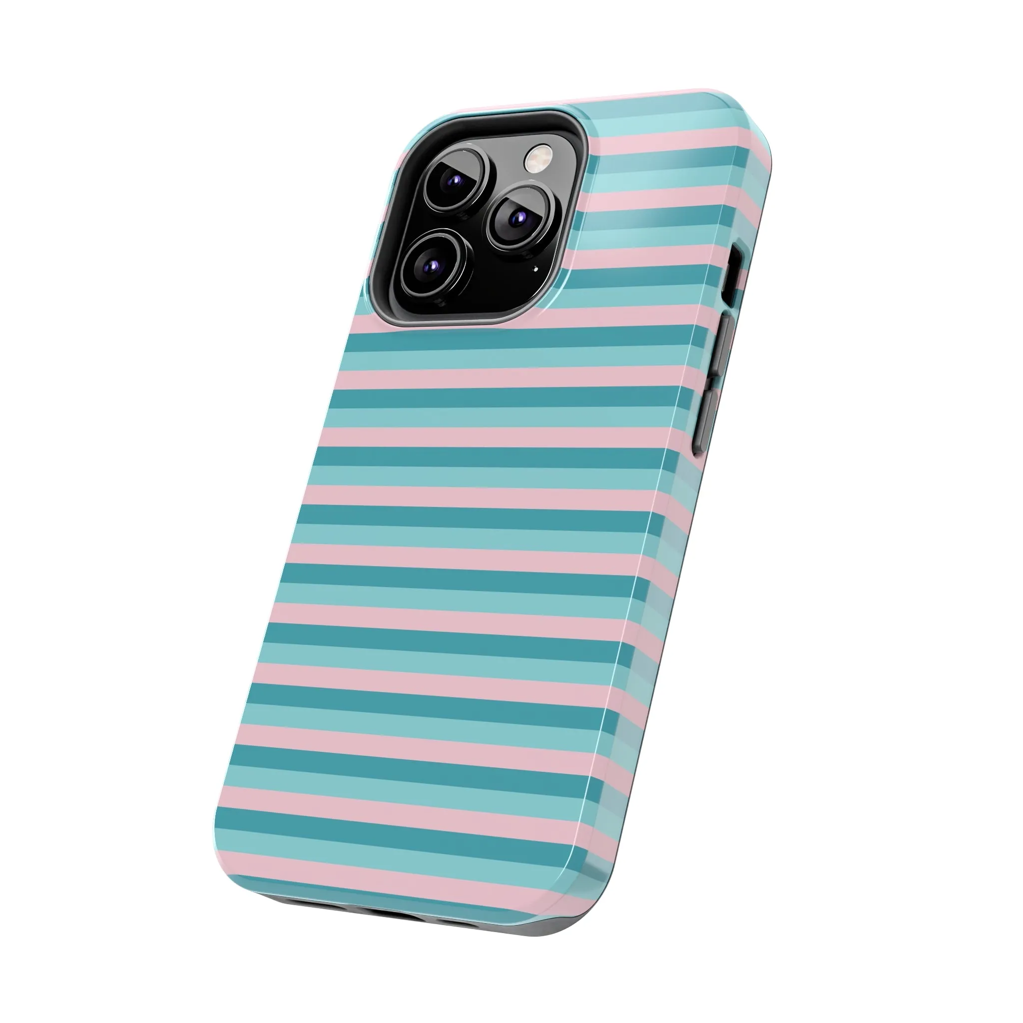 Pink and Aqua Girly Stripe print Design Tough Phone Case compatible with a large variety of iPhone models, Gift, Phone Case