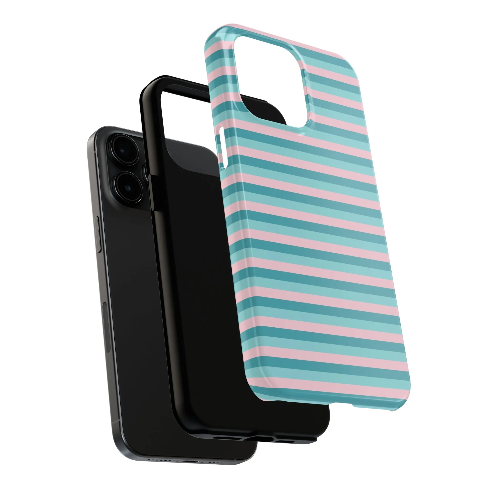 Pink and Aqua Girly Stripe print Design Tough Phone Case compatible with a large variety of iPhone models, Gift, Phone Case