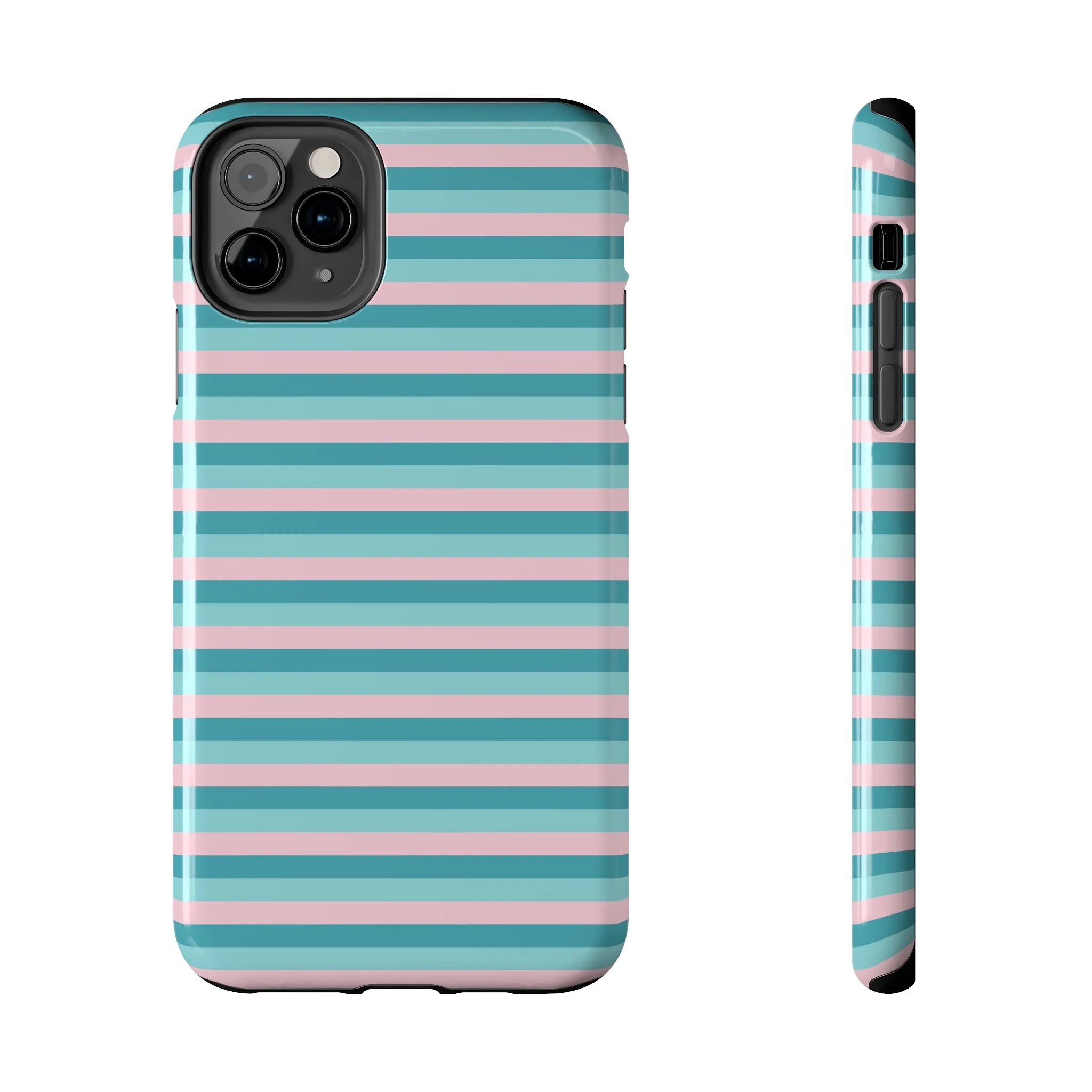 Pink and Aqua Girly Stripe print Design Tough Phone Case compatible with a large variety of iPhone models, Gift, Phone Case