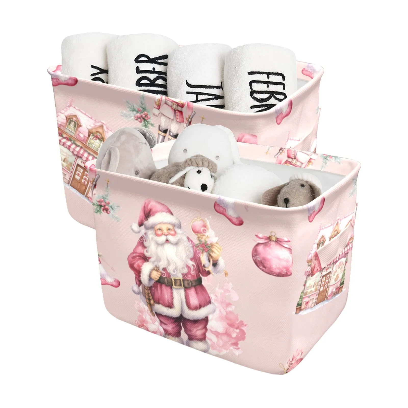 Pink Chirstmas Santa Fabric Storage Basket