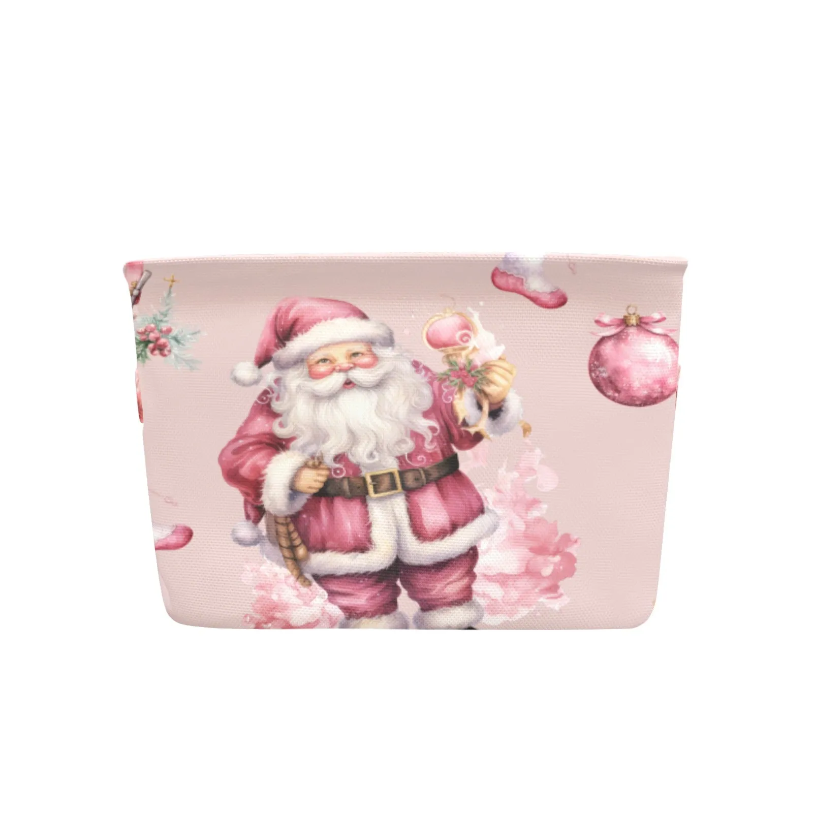 Pink Chirstmas Santa Fabric Storage Basket