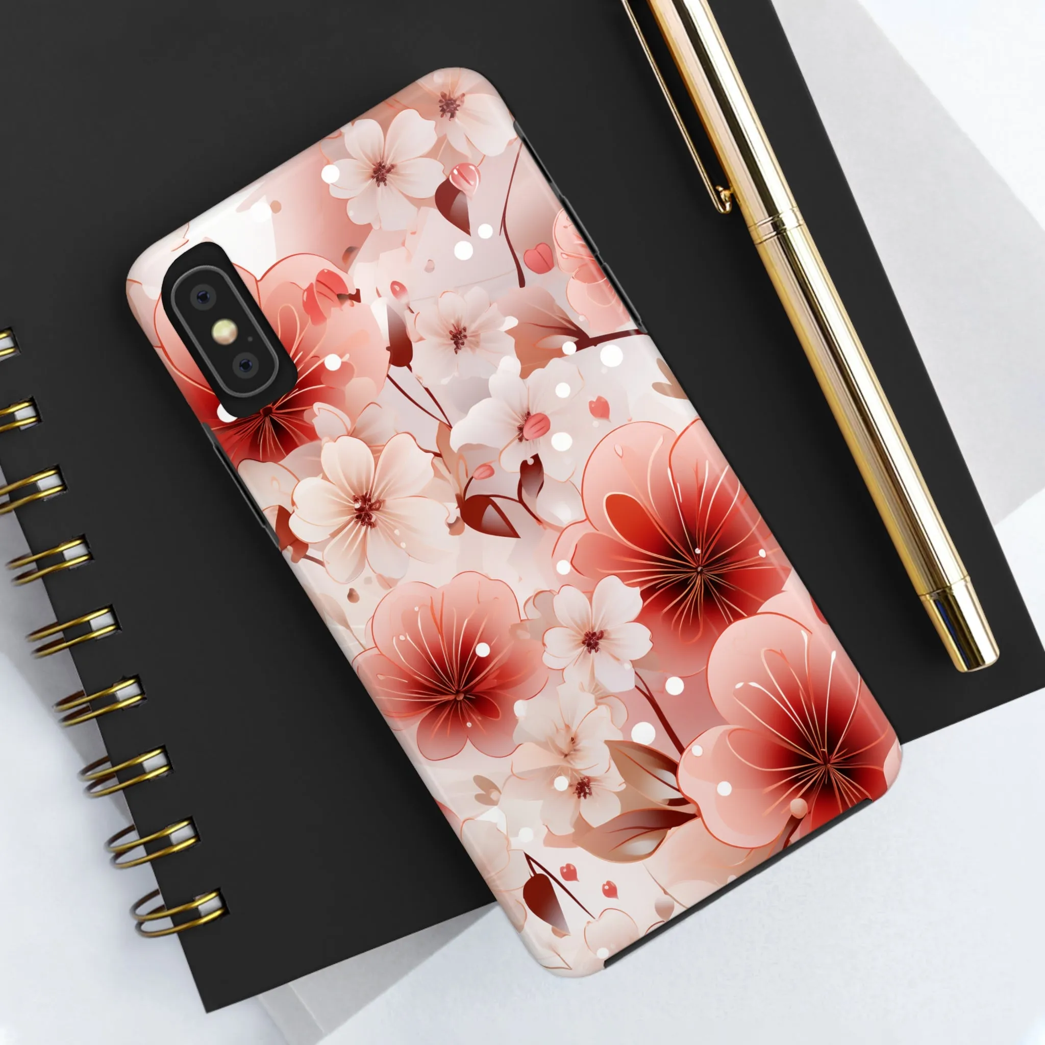 Pink Floral Pattern Design Tough Phone Case compatible with a large variety of iPhone models, Gift, Phone Case