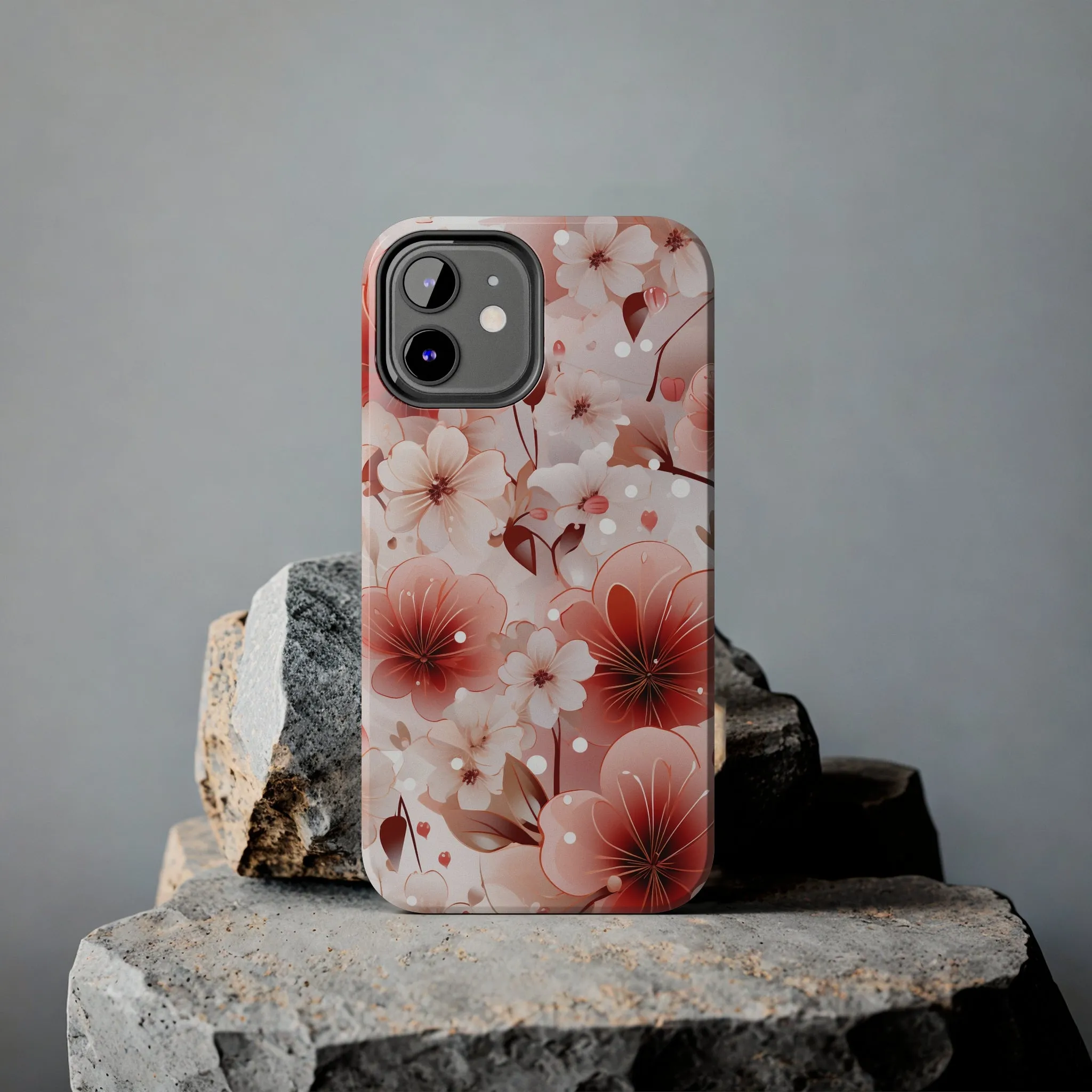 Pink Floral Pattern Design Tough Phone Case compatible with a large variety of iPhone models, Gift, Phone Case