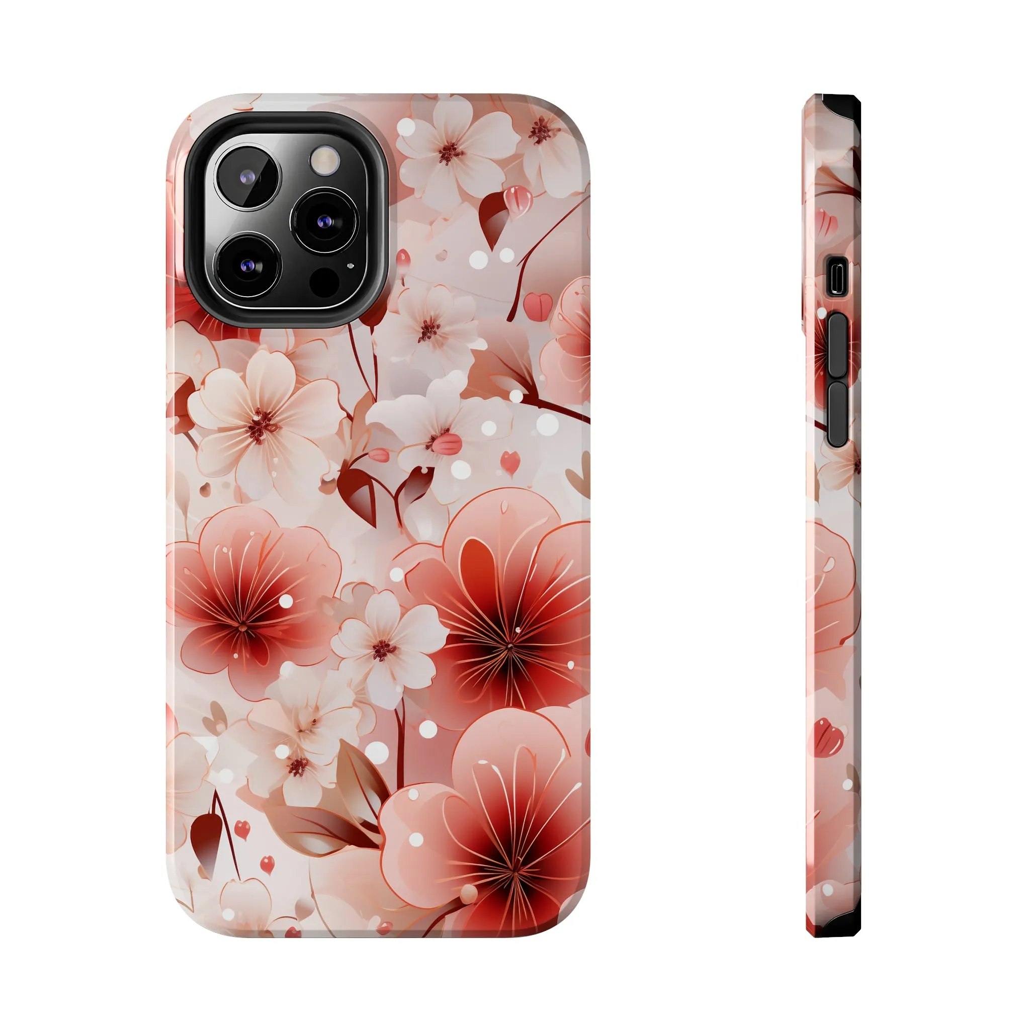 Pink Floral Pattern Design Tough Phone Case compatible with a large variety of iPhone models, Gift, Phone Case