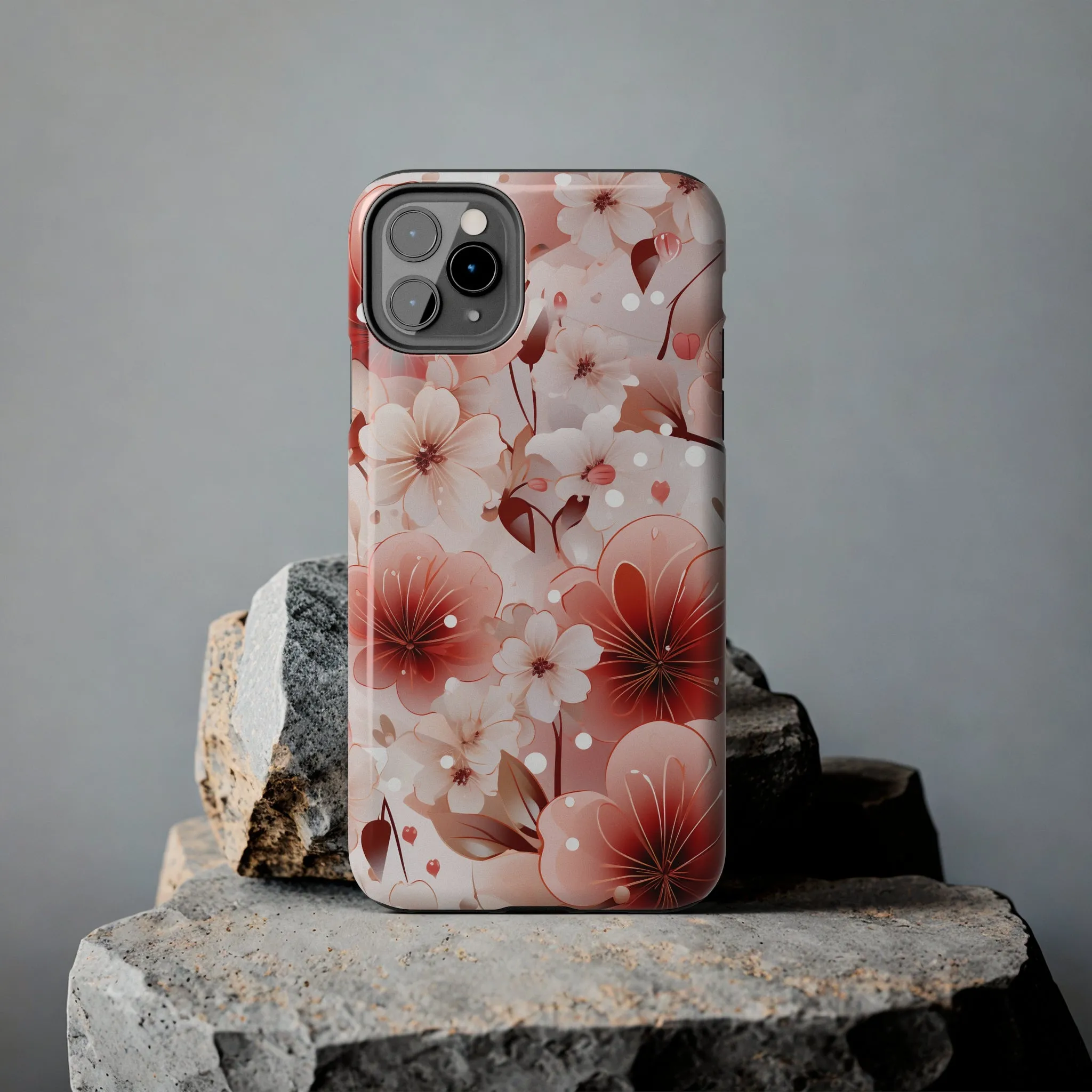 Pink Floral Pattern Design Tough Phone Case compatible with a large variety of iPhone models, Gift, Phone Case